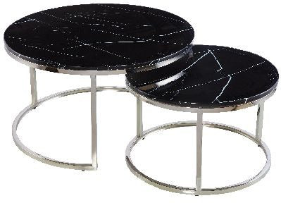 Olsen set of 2 Coffee Tables Black Stainless Steel Base with Glass Top