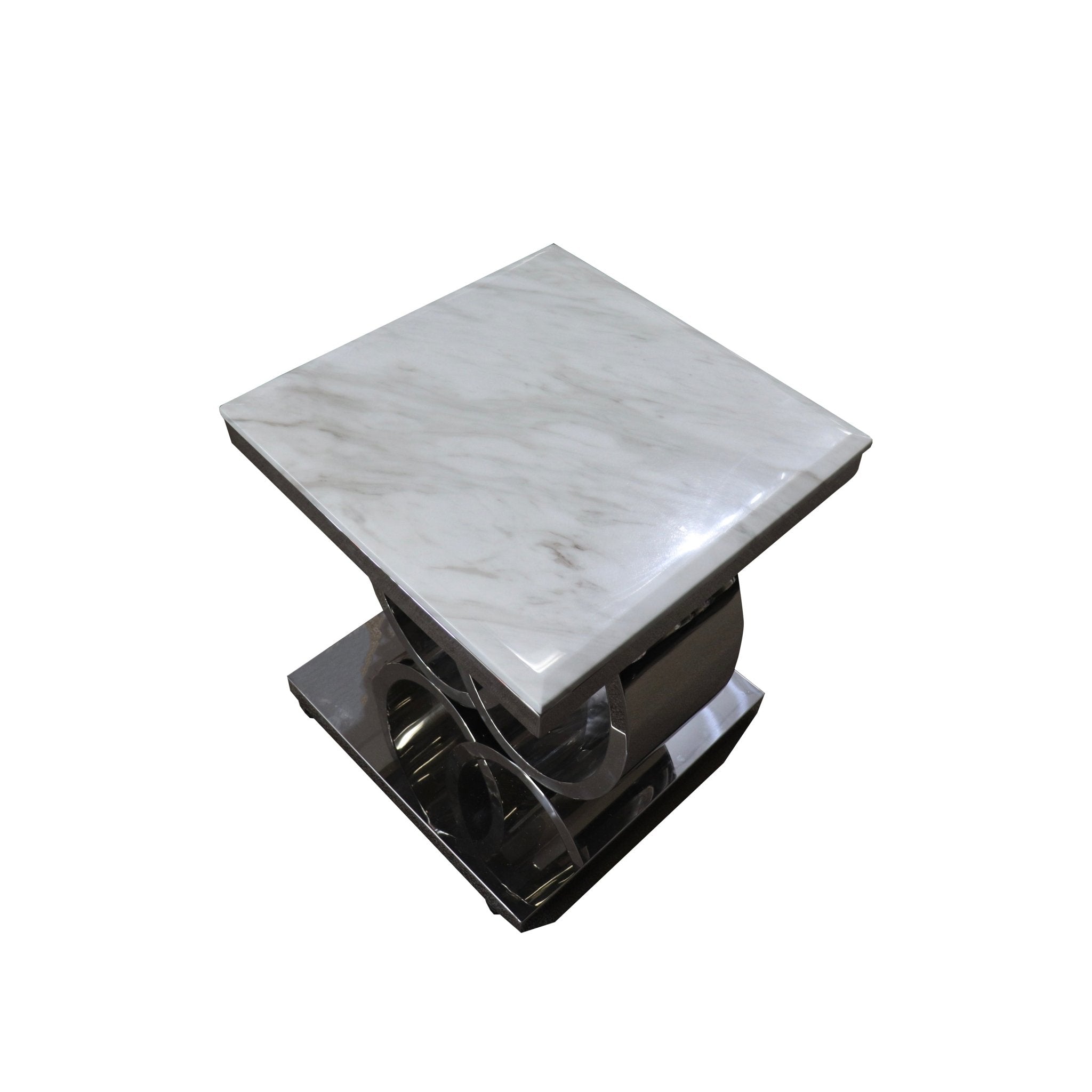 Abe Stainless Steel Base Marble Top Lamp Table Silver - Quality Rugs and Furniture