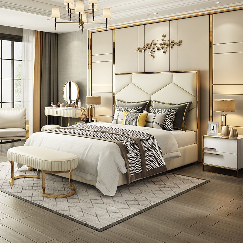 Aiyla King Bed Luxury Modern Cream Gold - Quality Rugs and Furniture
