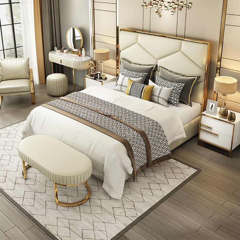 Aiyla King Bed Luxury Modern Cream Gold - Quality Rugs and Furniture