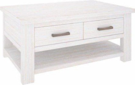 Alaska Modern Coffee Table with 2 Drawers and 1 Shelf Brushed White - Quality Rugs and Furniture