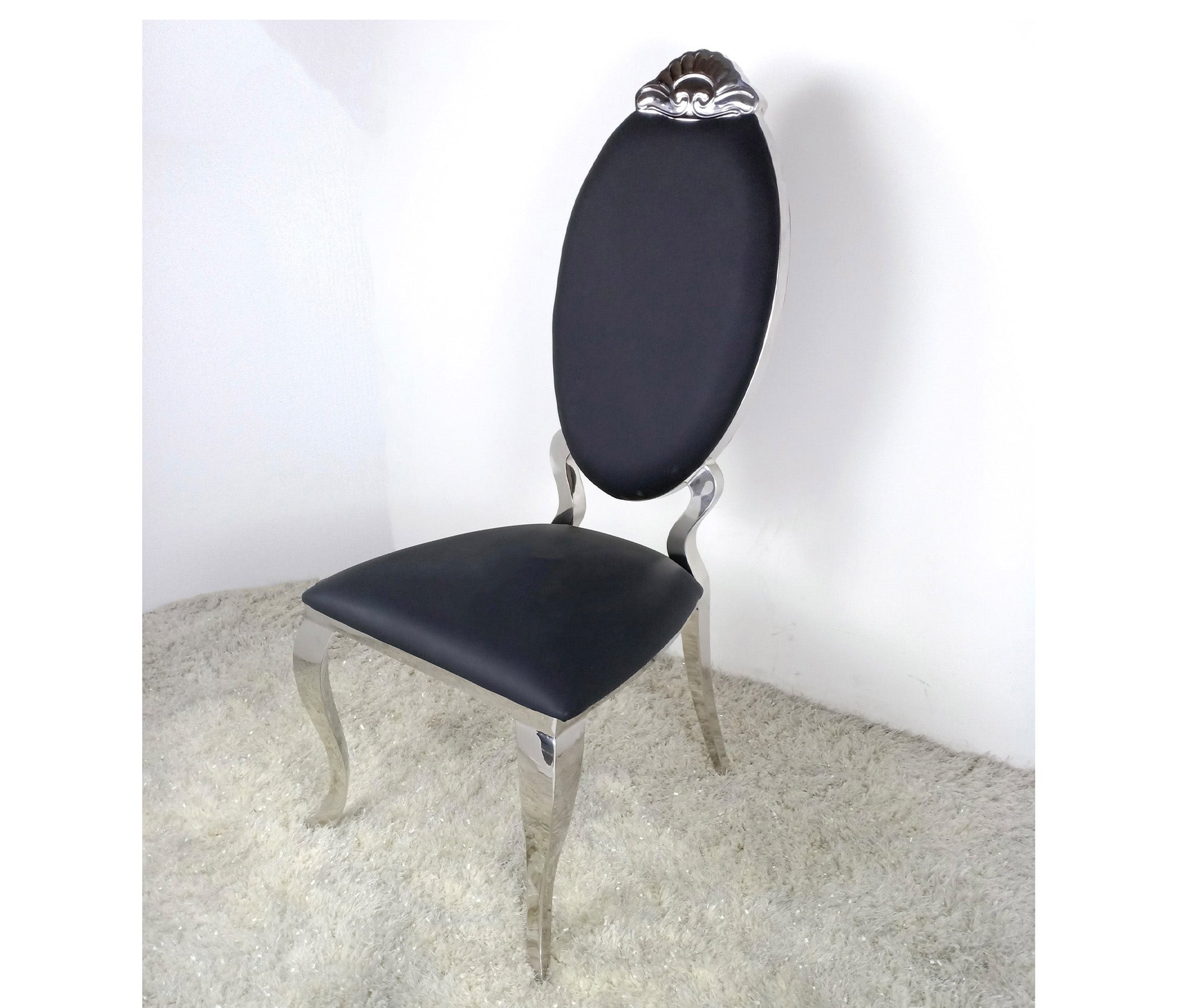 Alex Leather Stainless Steel Dining Chair Grey Silver - Quality Rugs and Furniture
