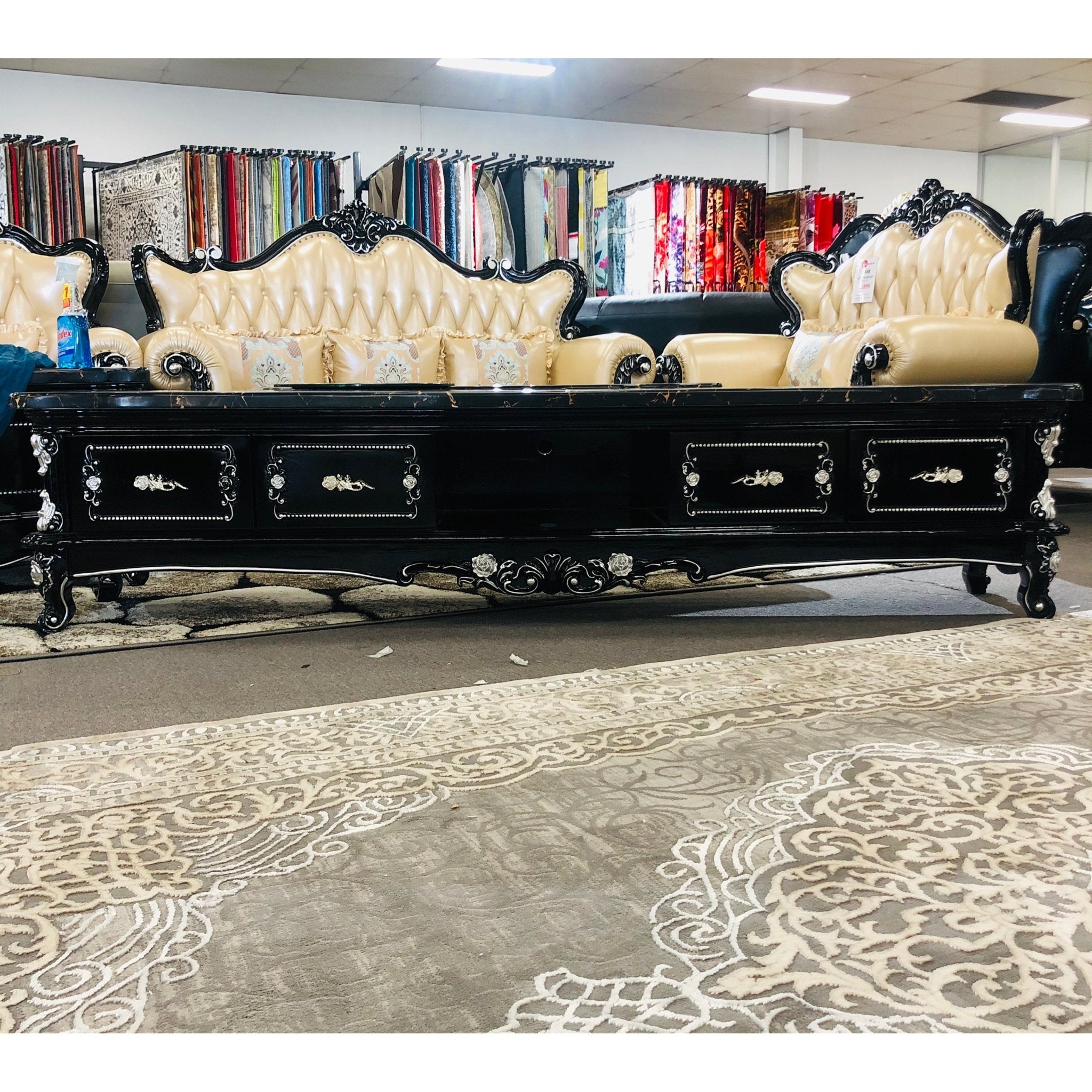 Amesterdam Tv Unit Marble Top Wooden Base Black Silver - Quality Rugs and Furniture