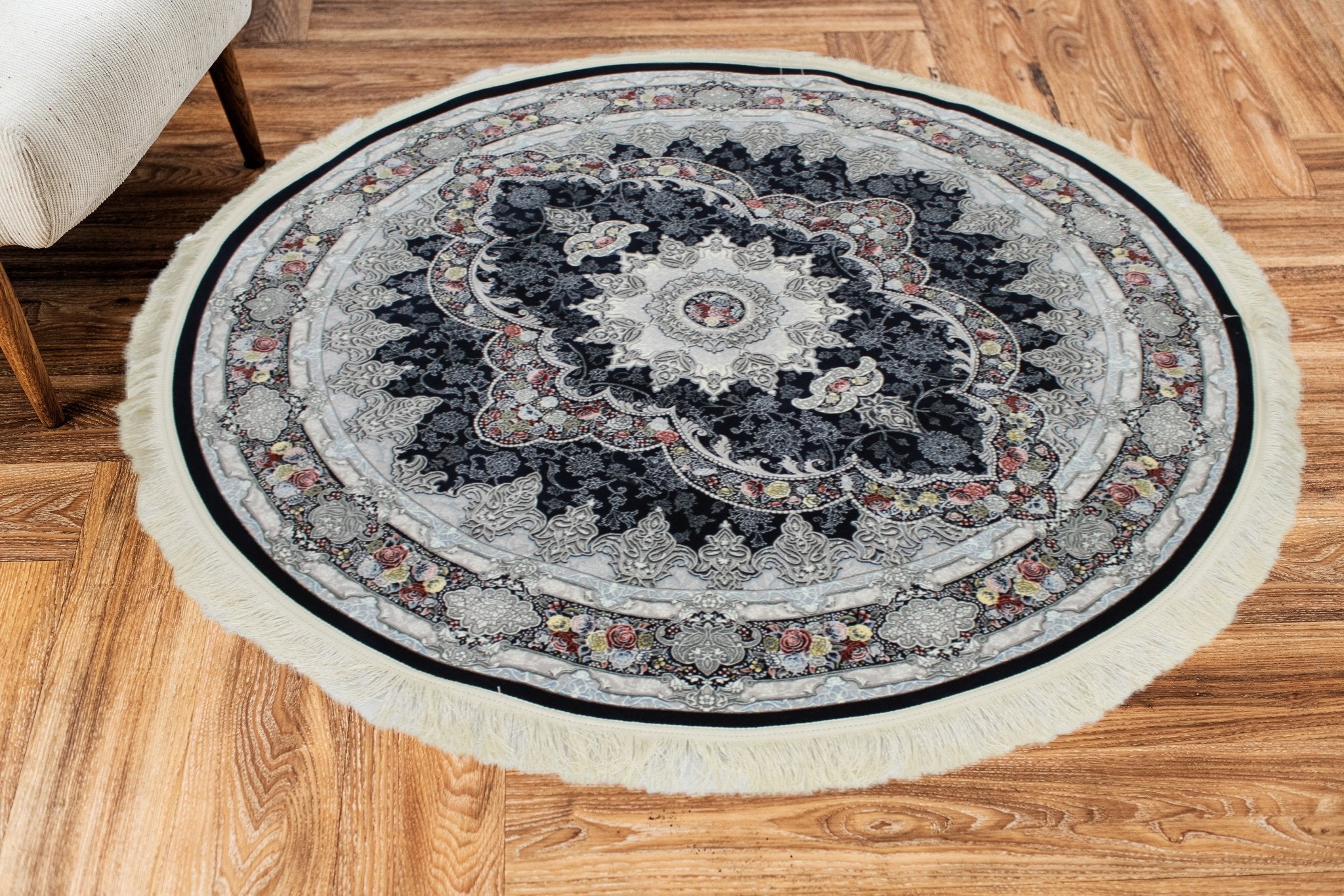 Aravan 3175 Dark Blue Traditional Round Rug - Quality Rugs and Furniture
