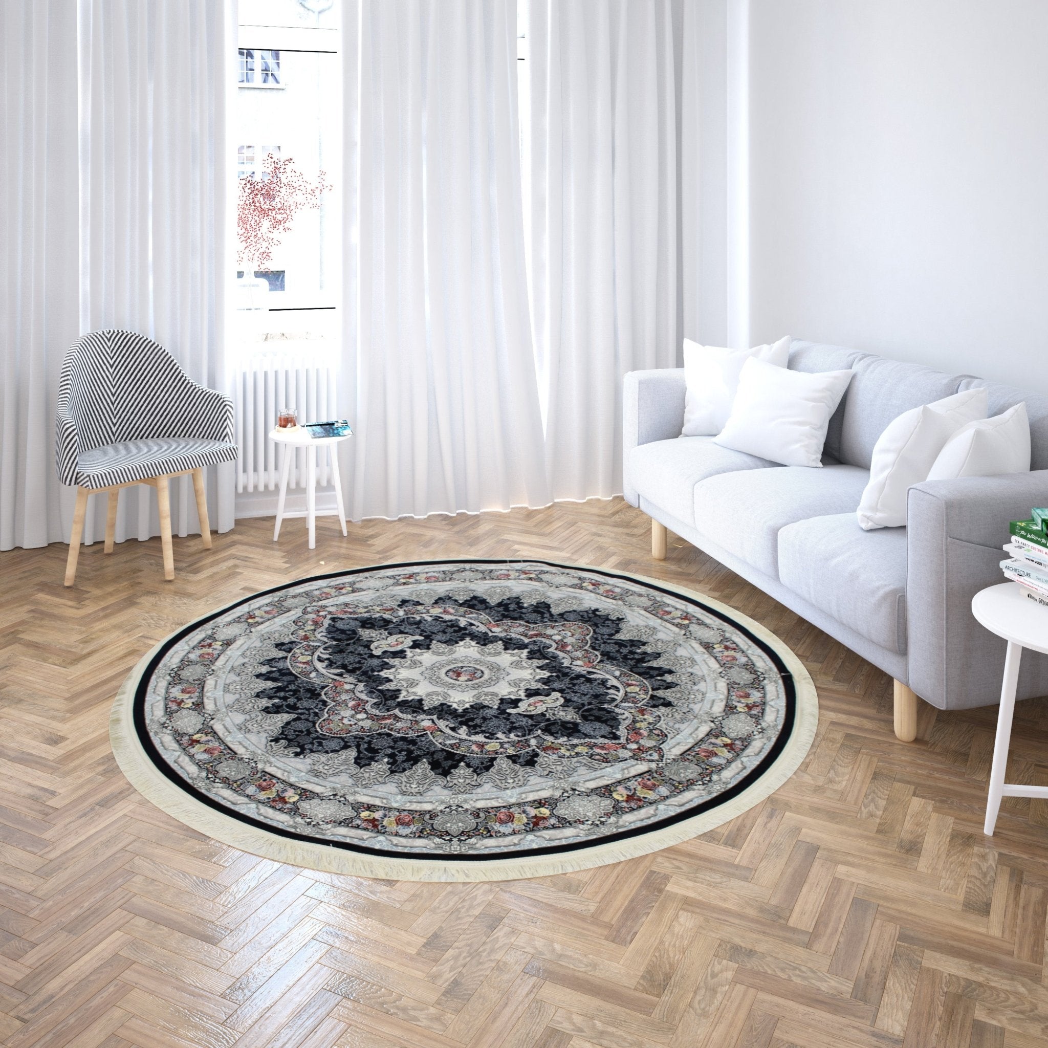 Aravan 3175 Dark Blue Traditional Round Rug - Quality Rugs and Furniture