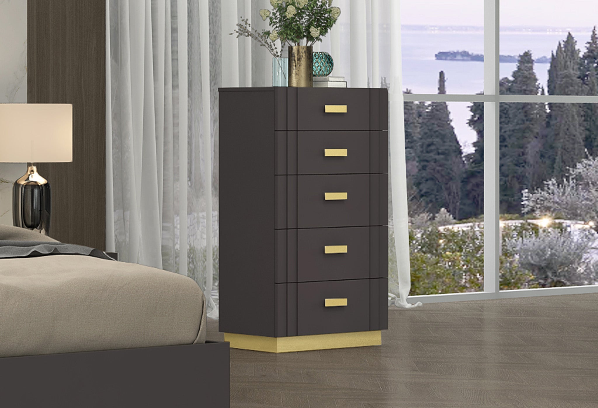 Armenda Bedroom Suite Luxury Modern Magnetic Grey Titanium Gold - Quality Rugs and Furniture