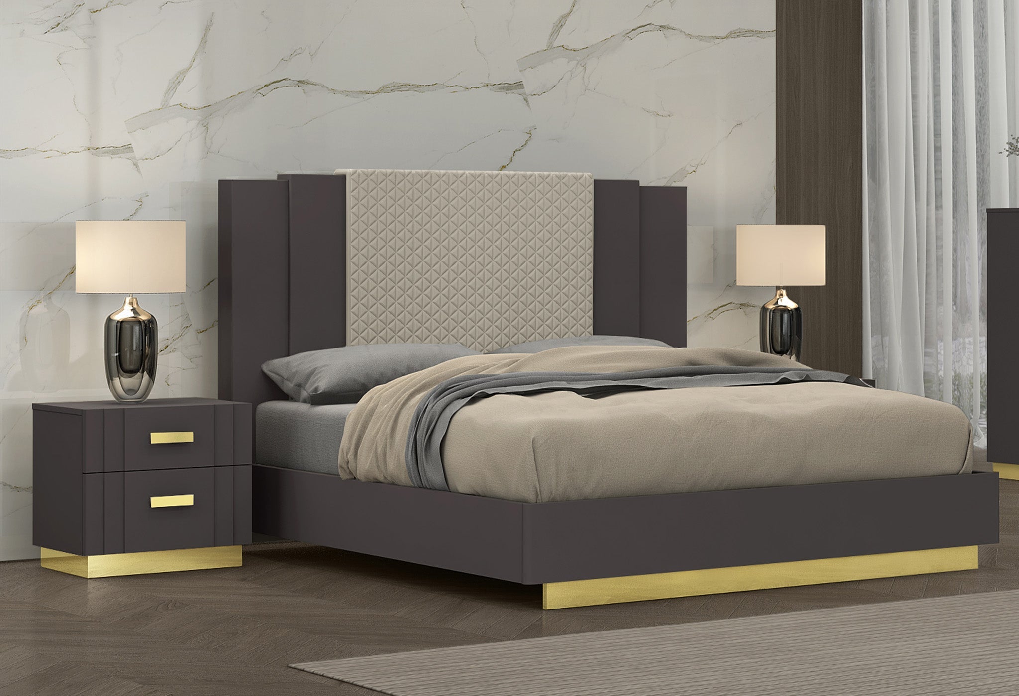 Armenda Bedroom Suite Luxury Modern Magnetic Grey Titanium Gold - Quality Rugs and Furniture