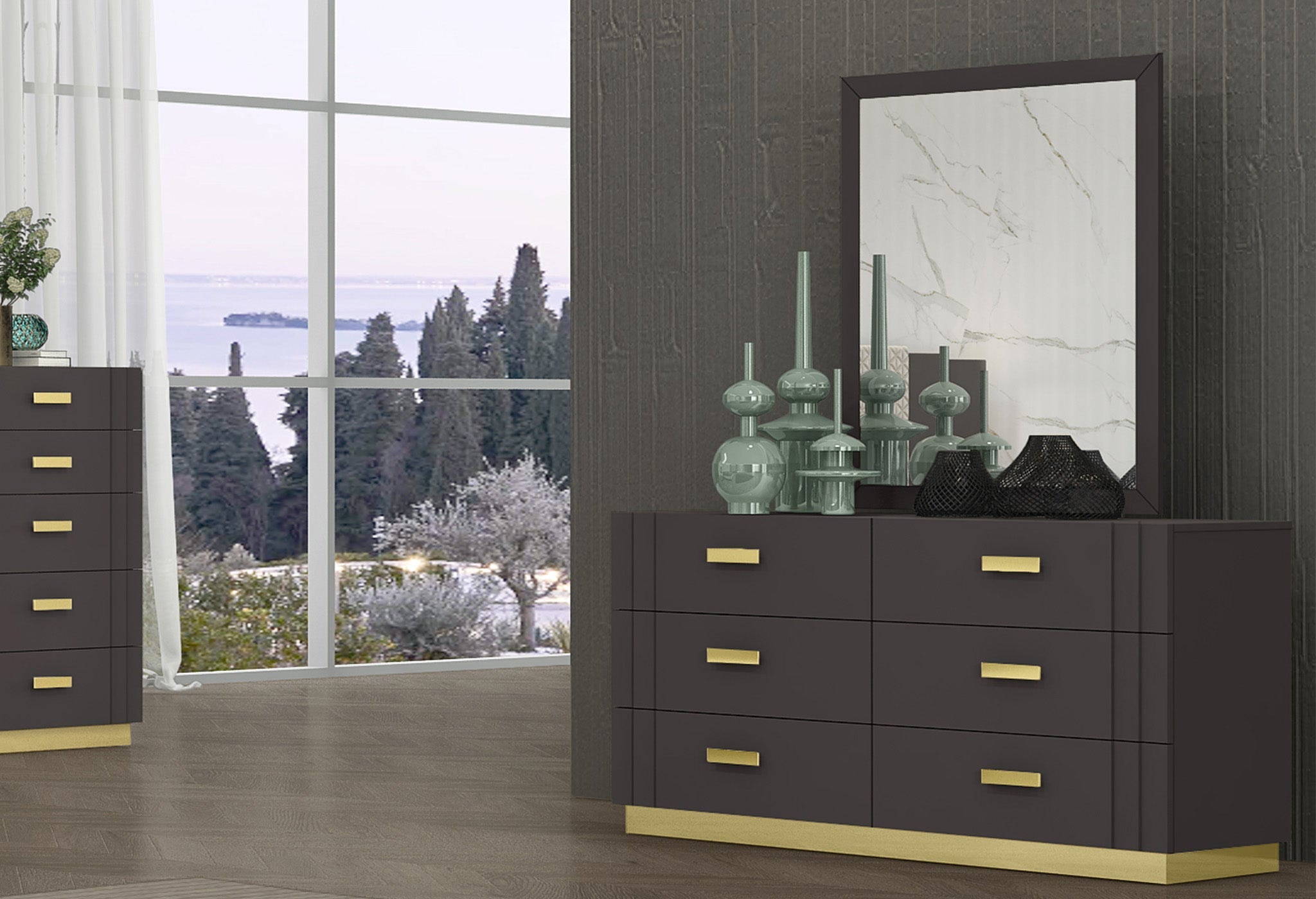 Armenda Bedroom Suite Luxury Modern Magnetic Grey Titanium Gold - Quality Rugs and Furniture