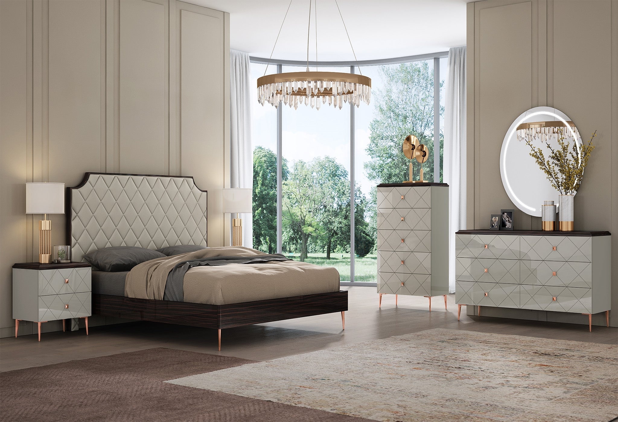 Arvin Bedroom Suite Luxury Modern Ebony Rose Gold - Quality Rugs and Furniture