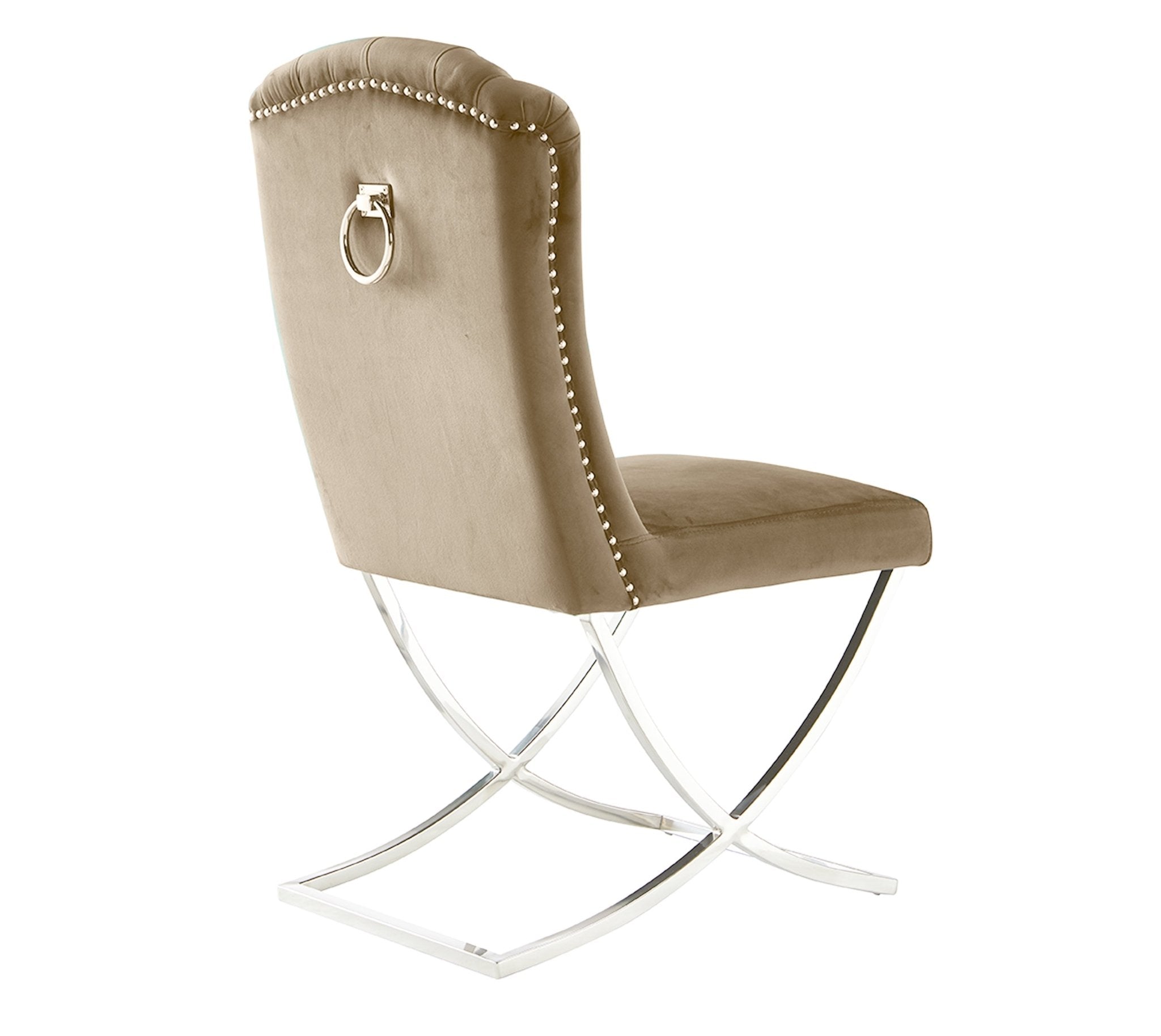 Avery Velvet Fabric Dining Chair Beige Silver - Quality Rugs and Furniture