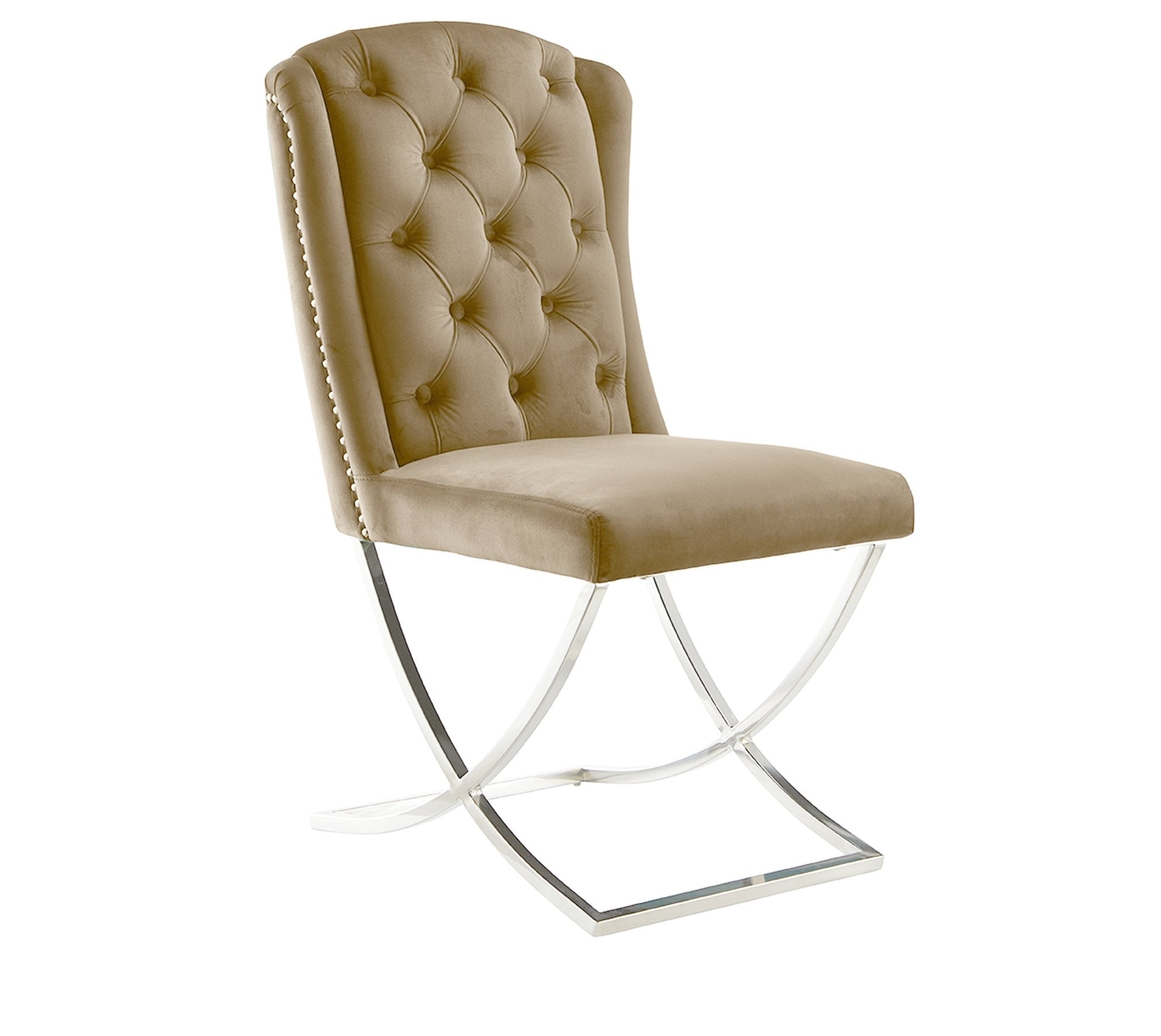 Avery Velvet Fabric Dining Chair Beige Silver - Quality Rugs and Furniture