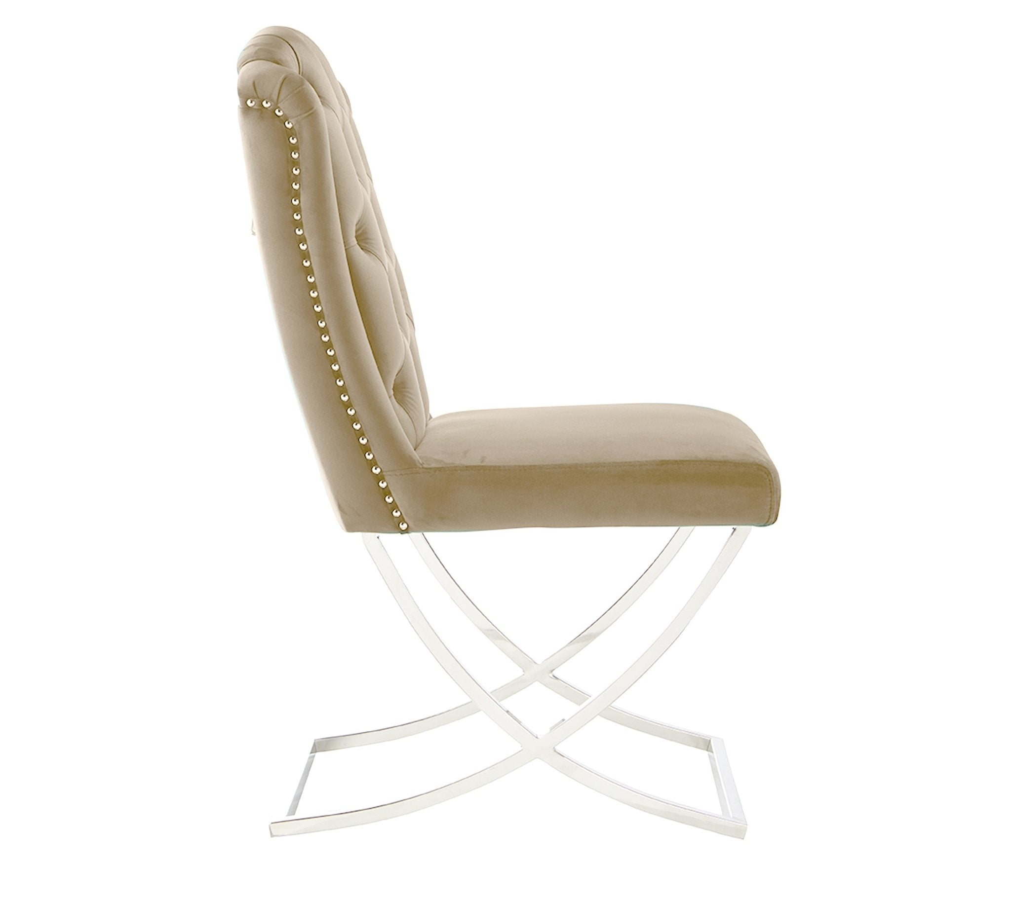 Avery Velvet Fabric Dining Chair Beige Silver - Quality Rugs and Furniture