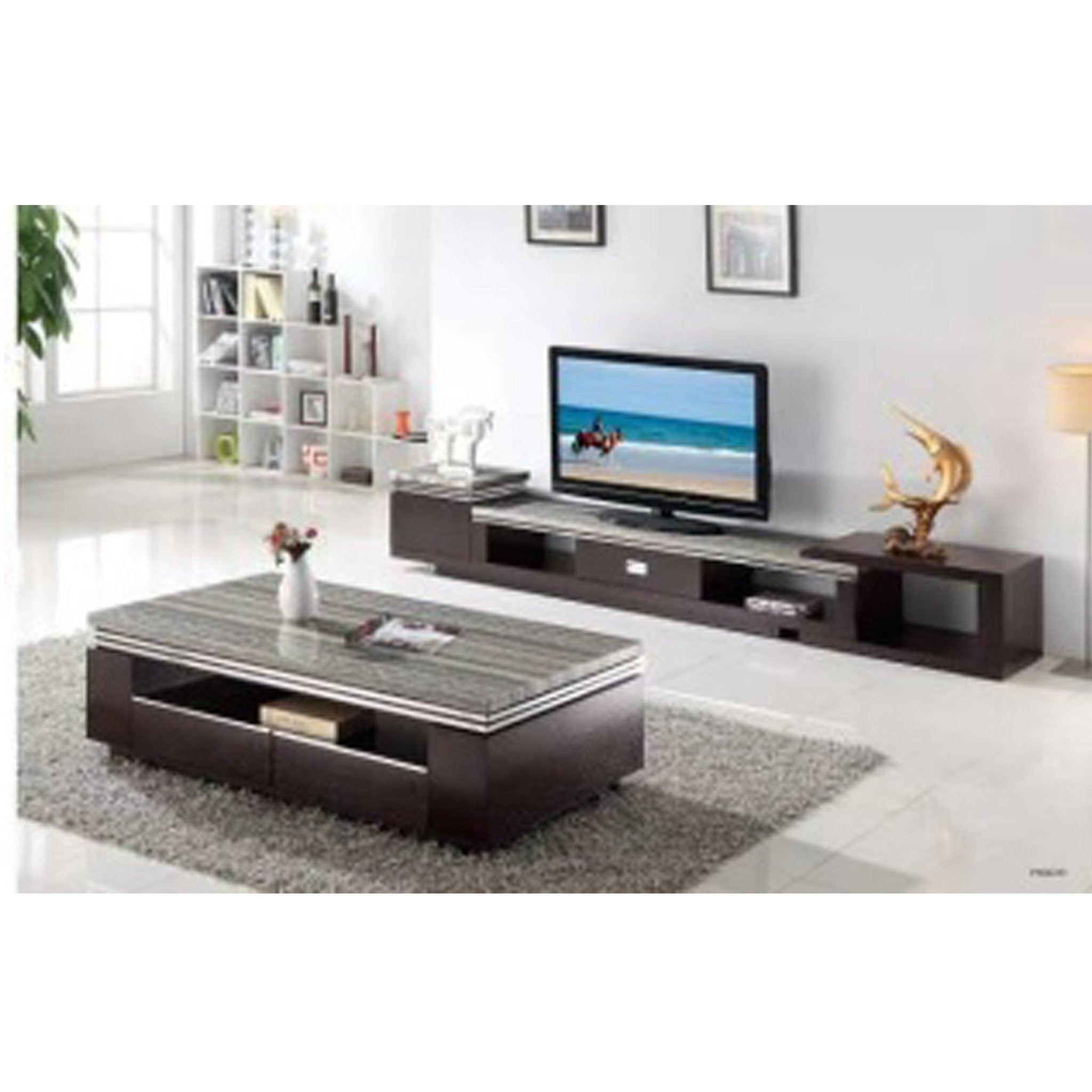 Ayden Wooden Base Marble Top Coffee Table Dark Grey and Brown - Quality Rugs and Furniture