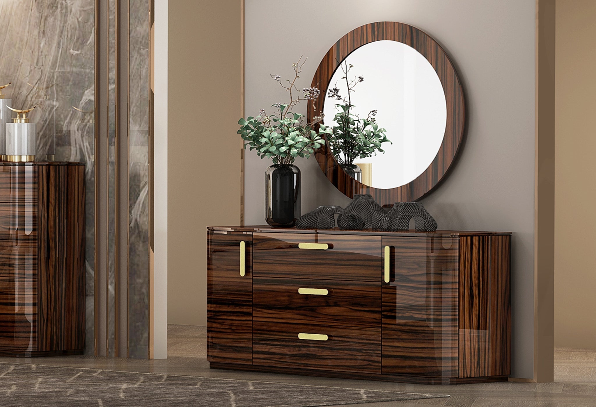 Azmin Bedroom Suite Luxury Modern Titanium Gold - Quality Rugs and Furniture
