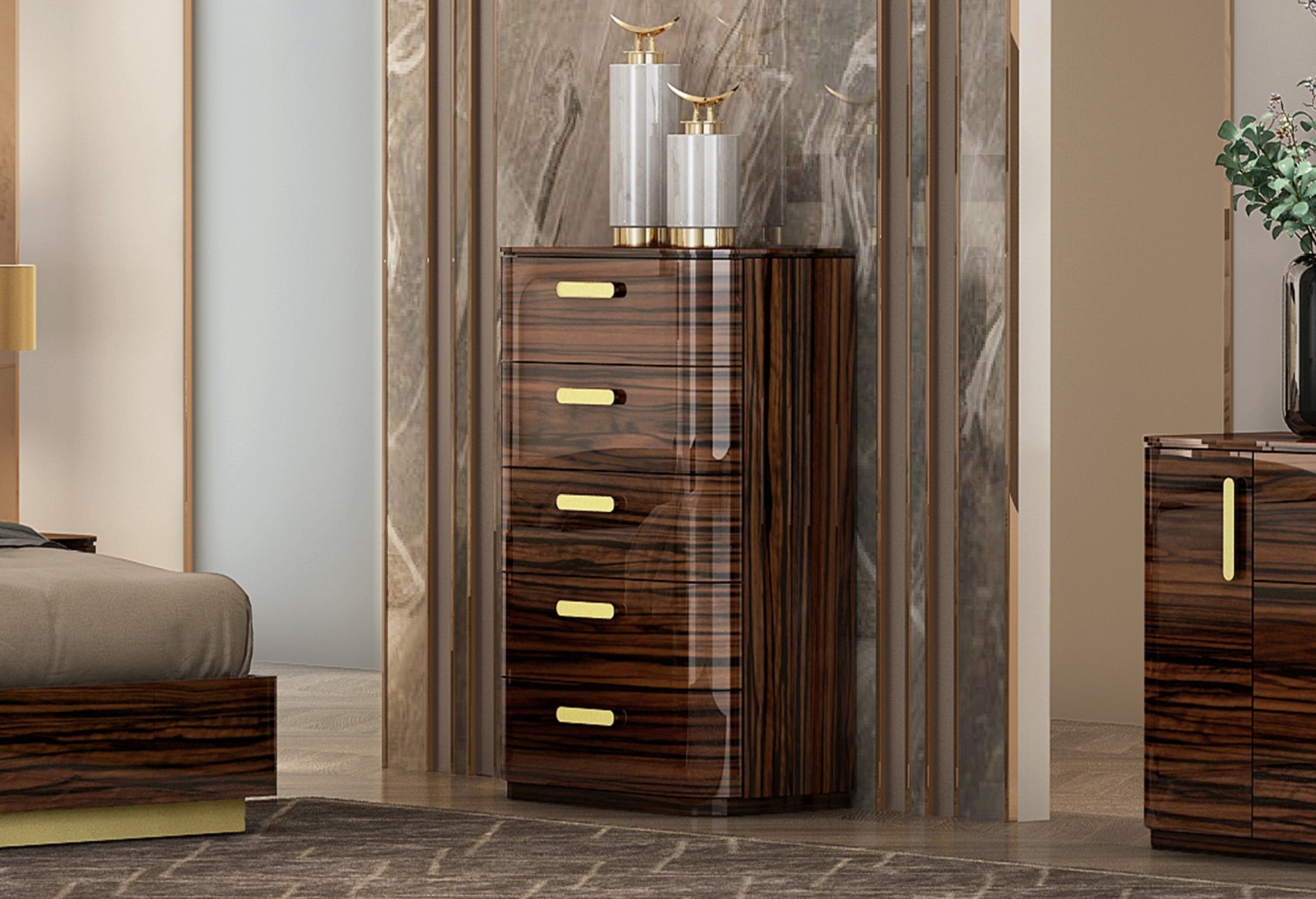 Azmin Bedroom Suite Luxury Modern Titanium Gold - Quality Rugs and Furniture
