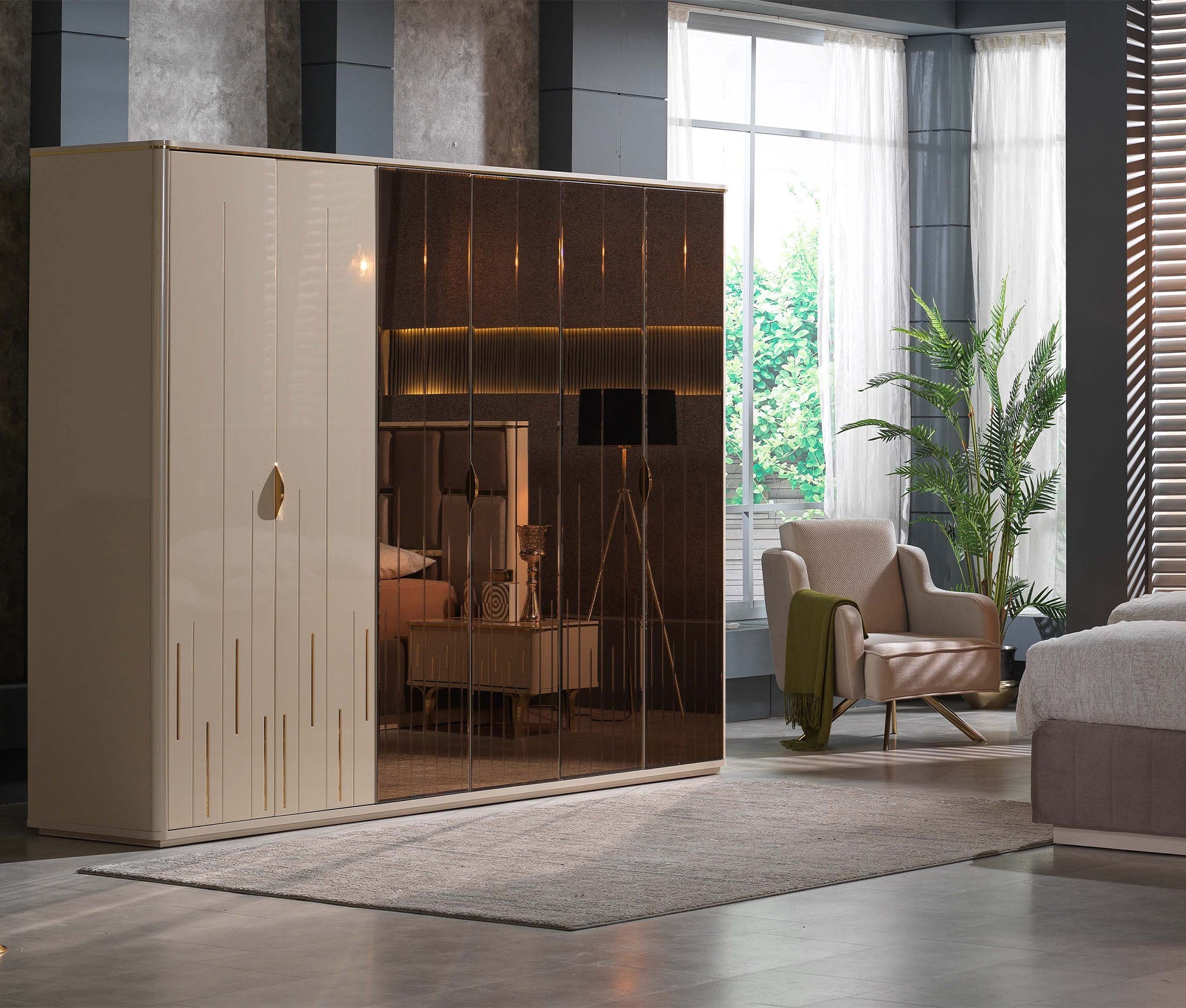 Caseria Modern Bedroom Suite Brown Gold - Quality Rugs and Furniture