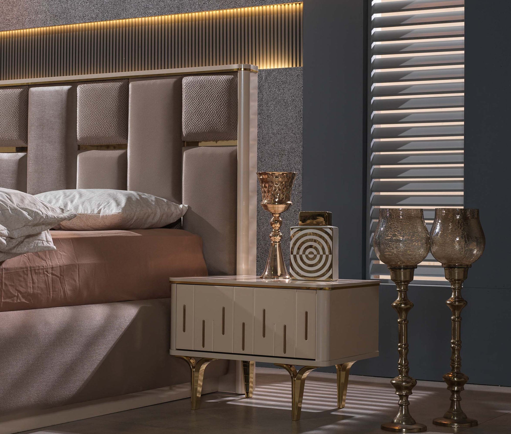 Caseria Modern Bedroom Suite Brown Gold - Quality Rugs and Furniture