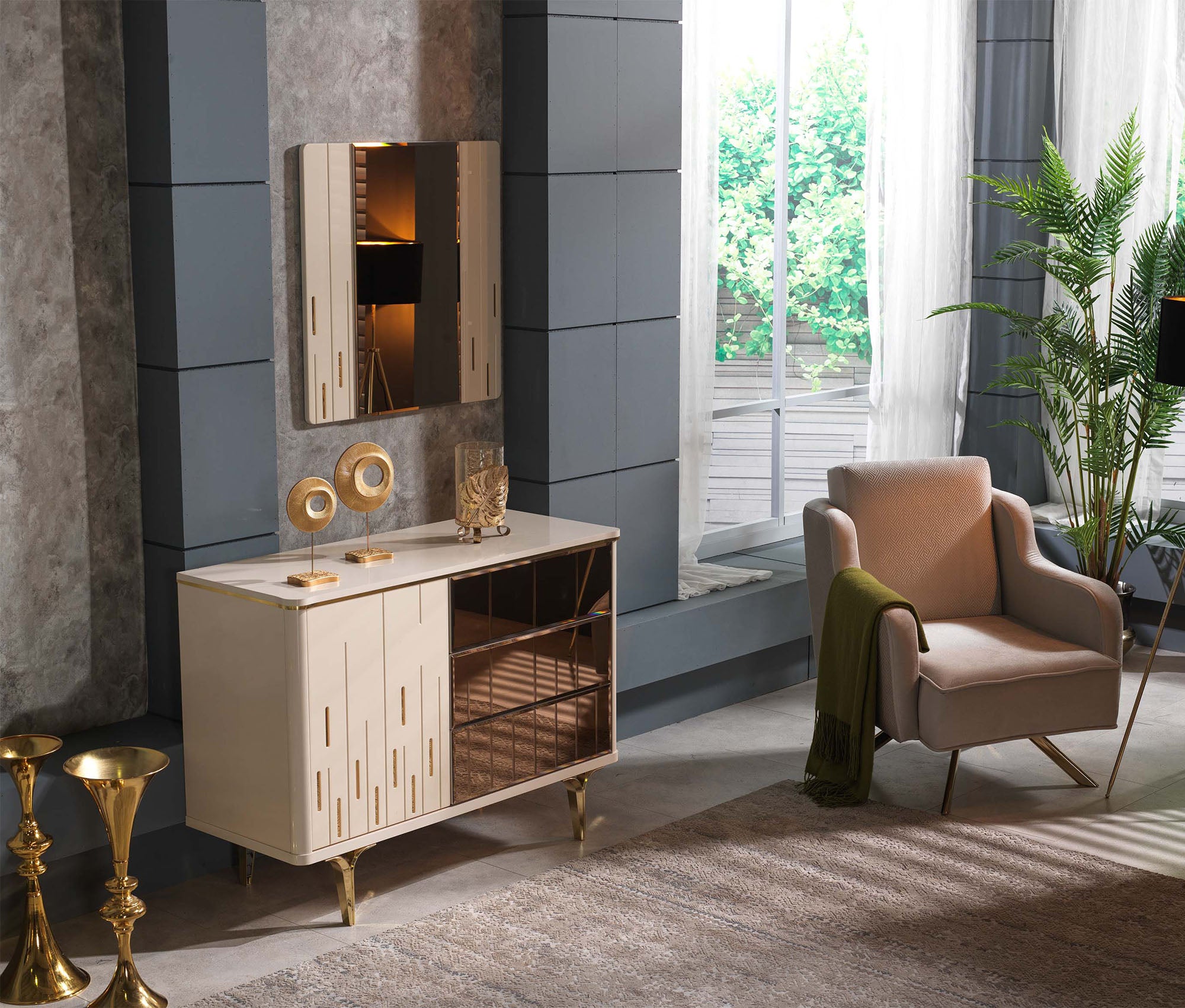 Caseria Modern Bedroom Suite Brown Gold - Quality Rugs and Furniture
