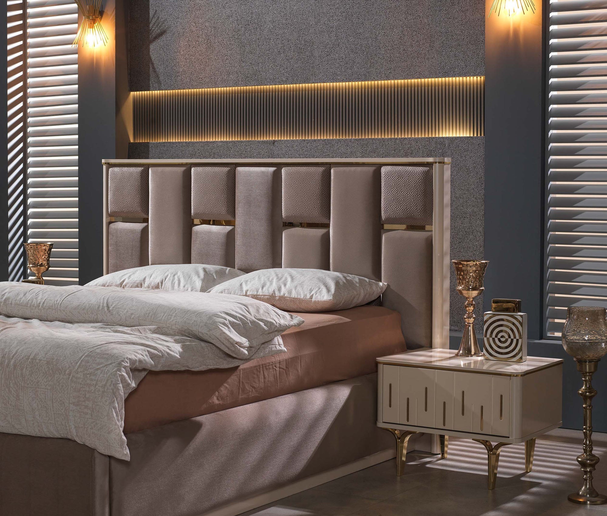 Caseria Modern Bedroom Suite Brown Gold - Quality Rugs and Furniture