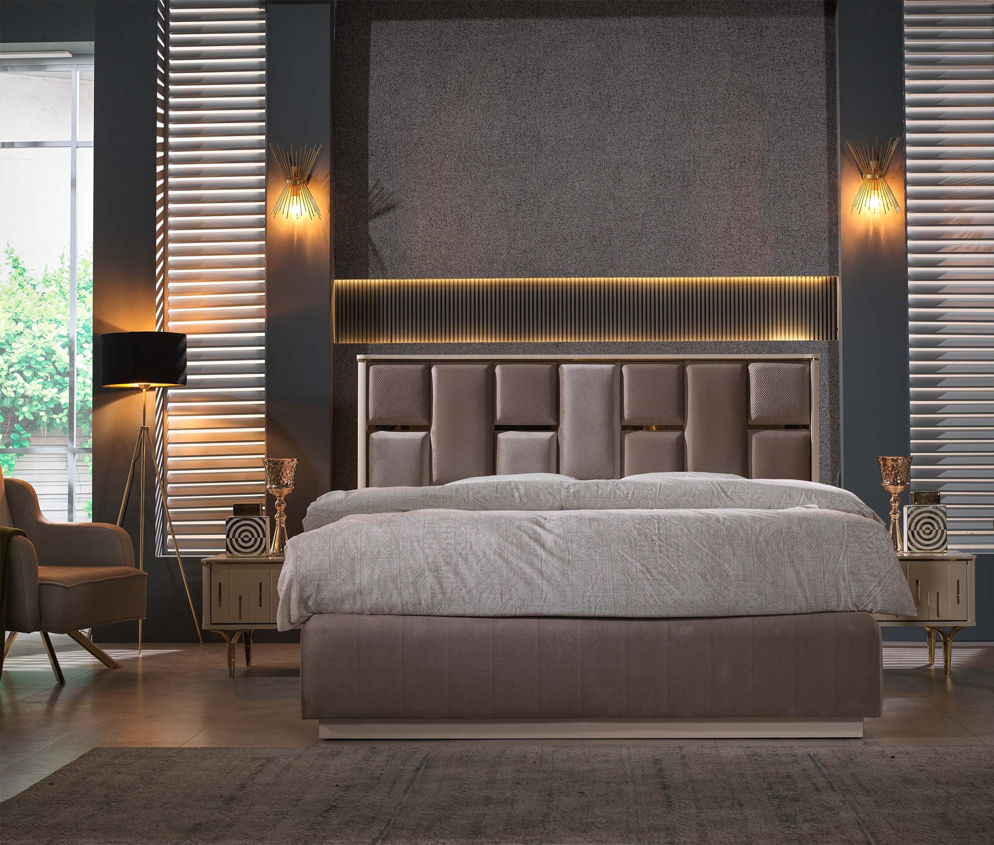 Caseria Modern Bedroom Suite Brown Gold - Quality Rugs and Furniture