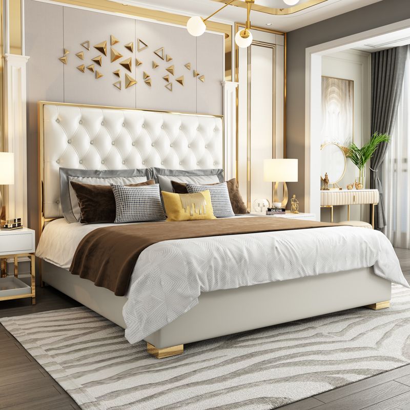 Elif King Bed Luxury Modern Cream Gold - Quality Rugs and Furniture