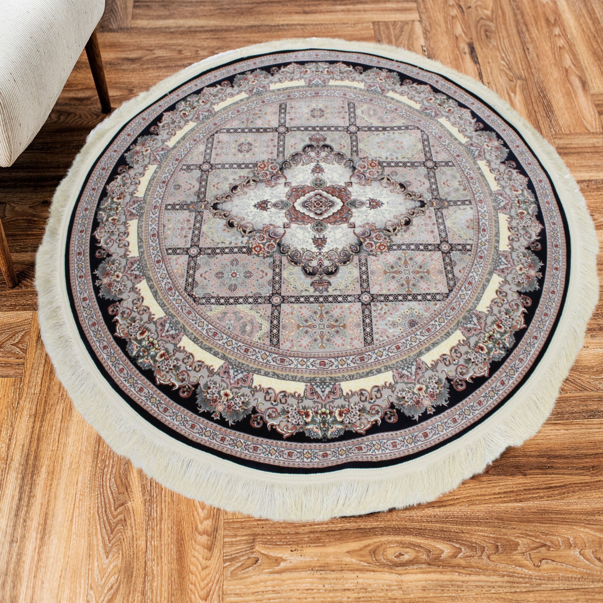 Elsa 3180 Dark Blue Traditional Round Rug - Quality Rugs and Furniture