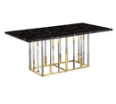 Emma Marble Top Stainless Steel Base Luxury Dining Table Black Gold - Quality Rugs and Furniture