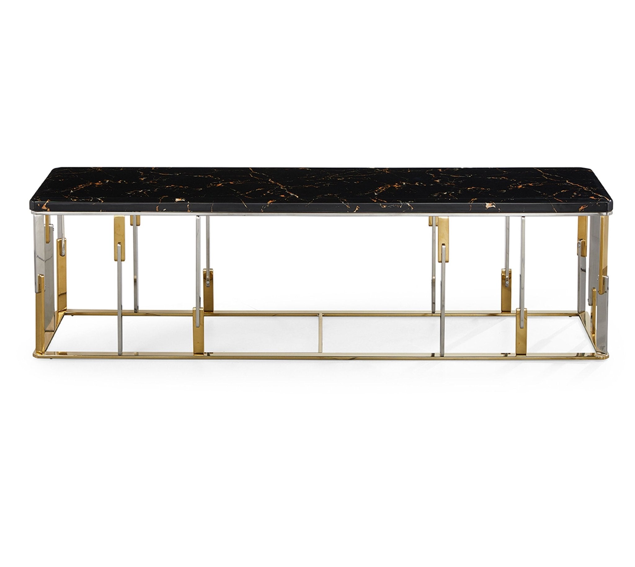 Emma Marble Top Stainless Steel Base Tv Unit Black Gold - Quality Rugs and Furniture