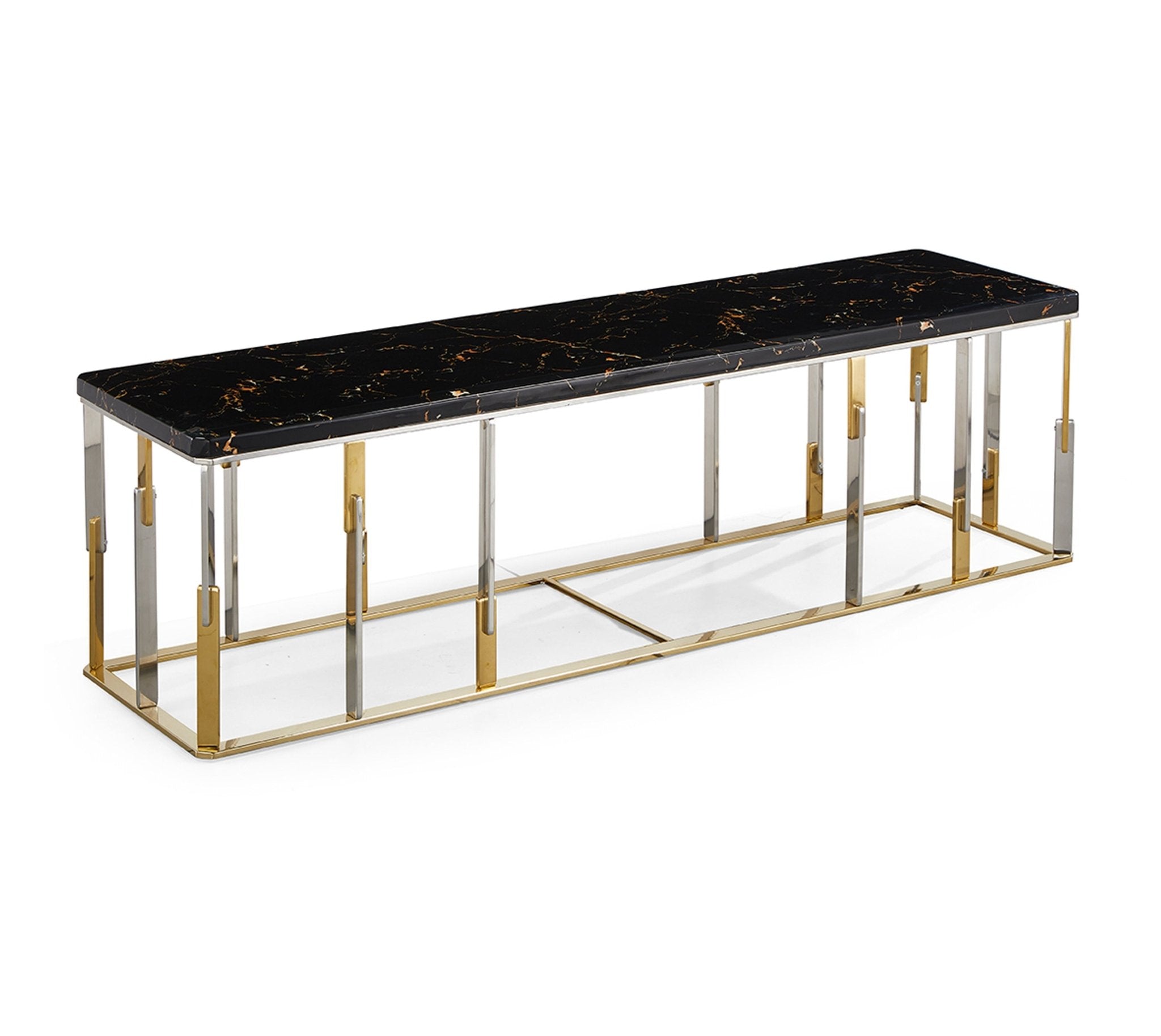 Emma Marble Top Stainless Steel Base Tv Unit Black Gold - Quality Rugs and Furniture