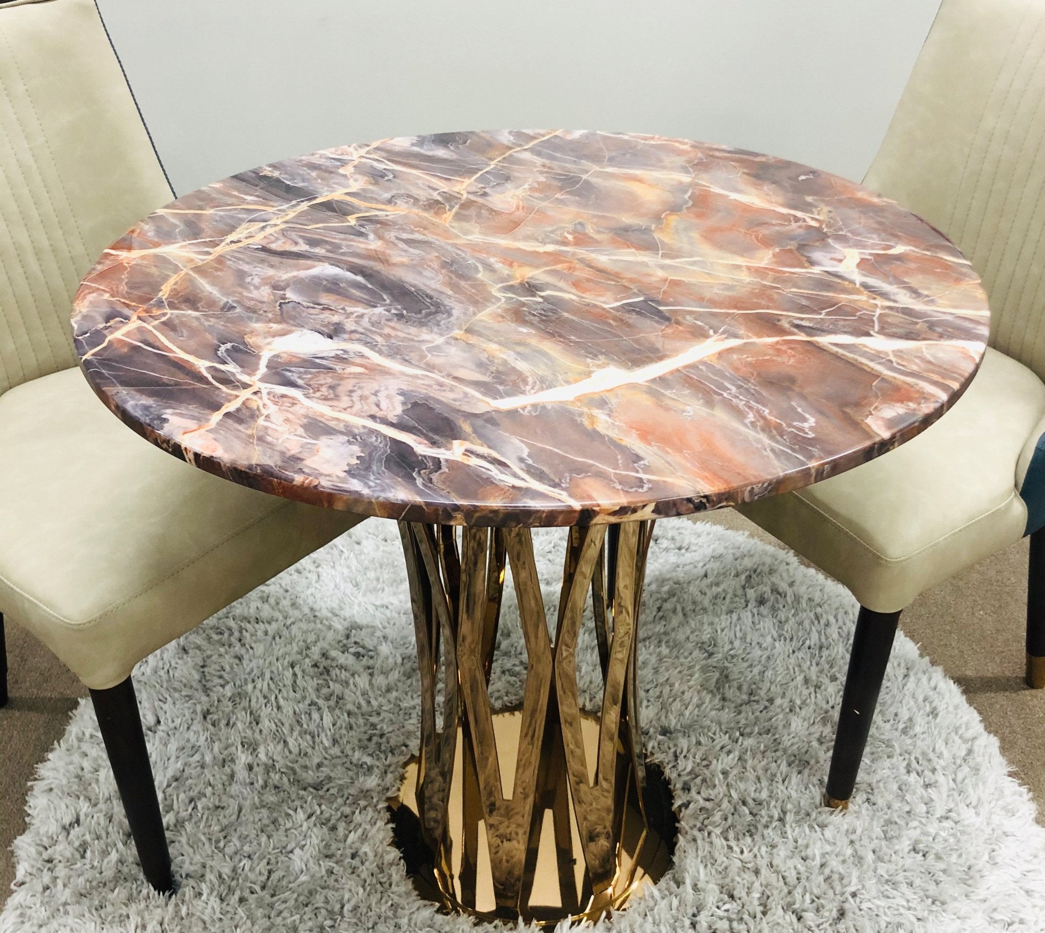 Florence Dining Table Stainless Steel Base and Laminated Marble Top Rose Gold - Quality Rugs and Furniture