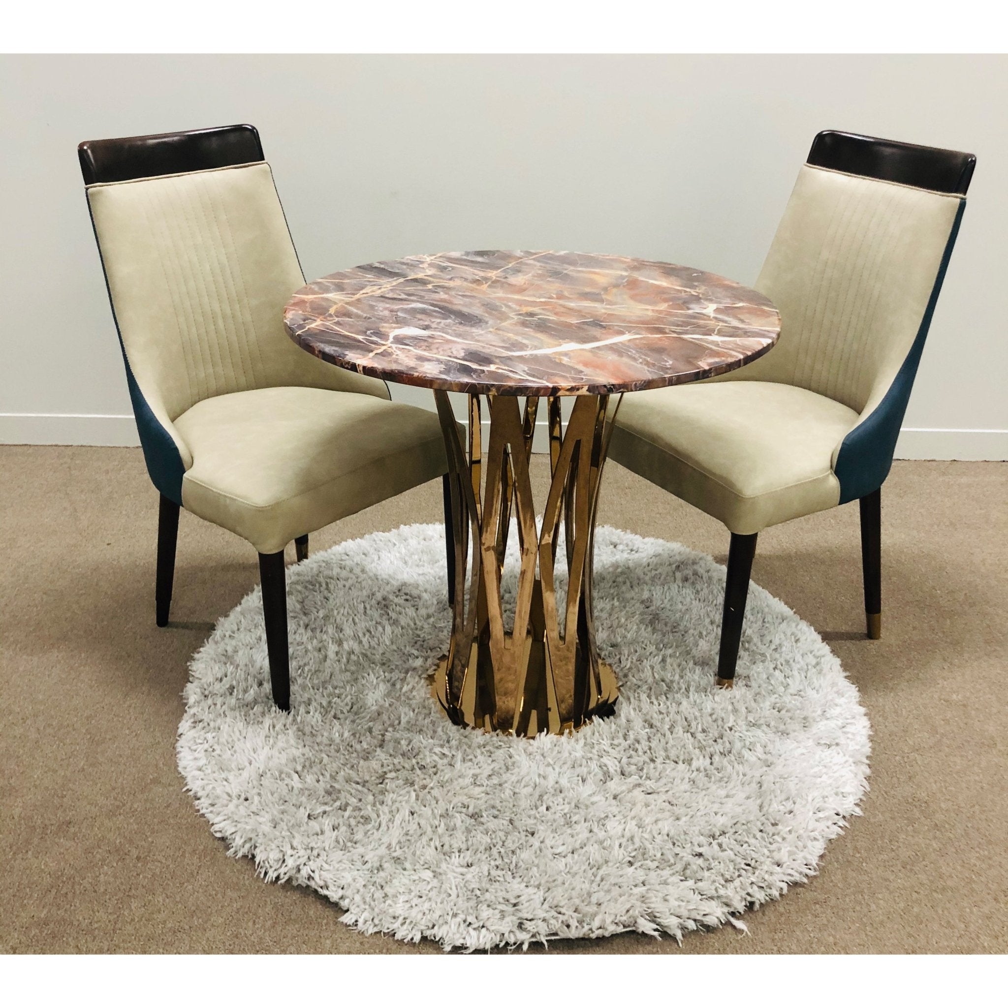 Florence Dining Table Stainless Steel Base and Laminated Marble Top Rose Gold - Quality Rugs and Furniture