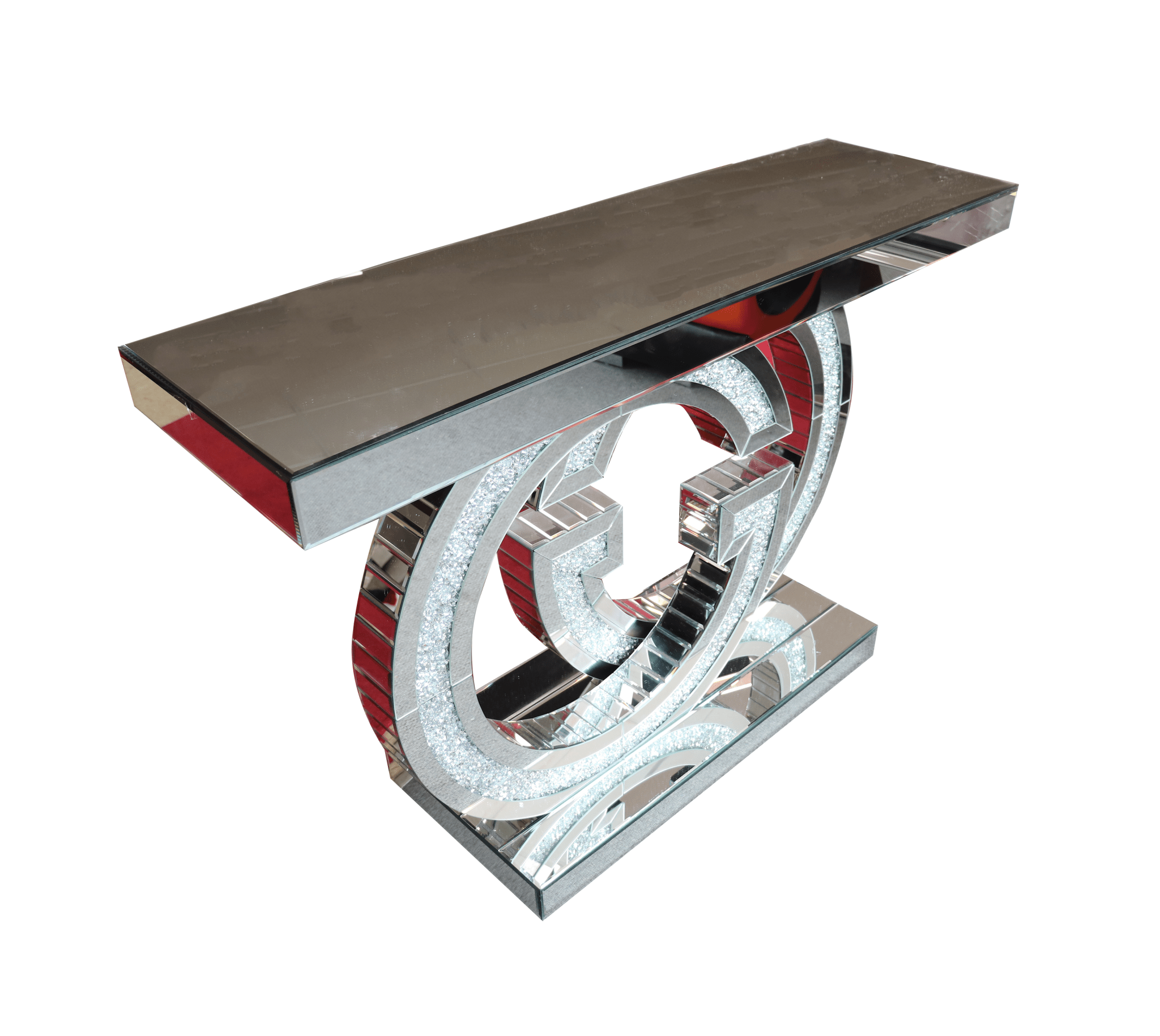 Gabi Console Hallway Table Wooden Frame Tempered Glass Top Silver with LED - Quality Rugs and Furniture