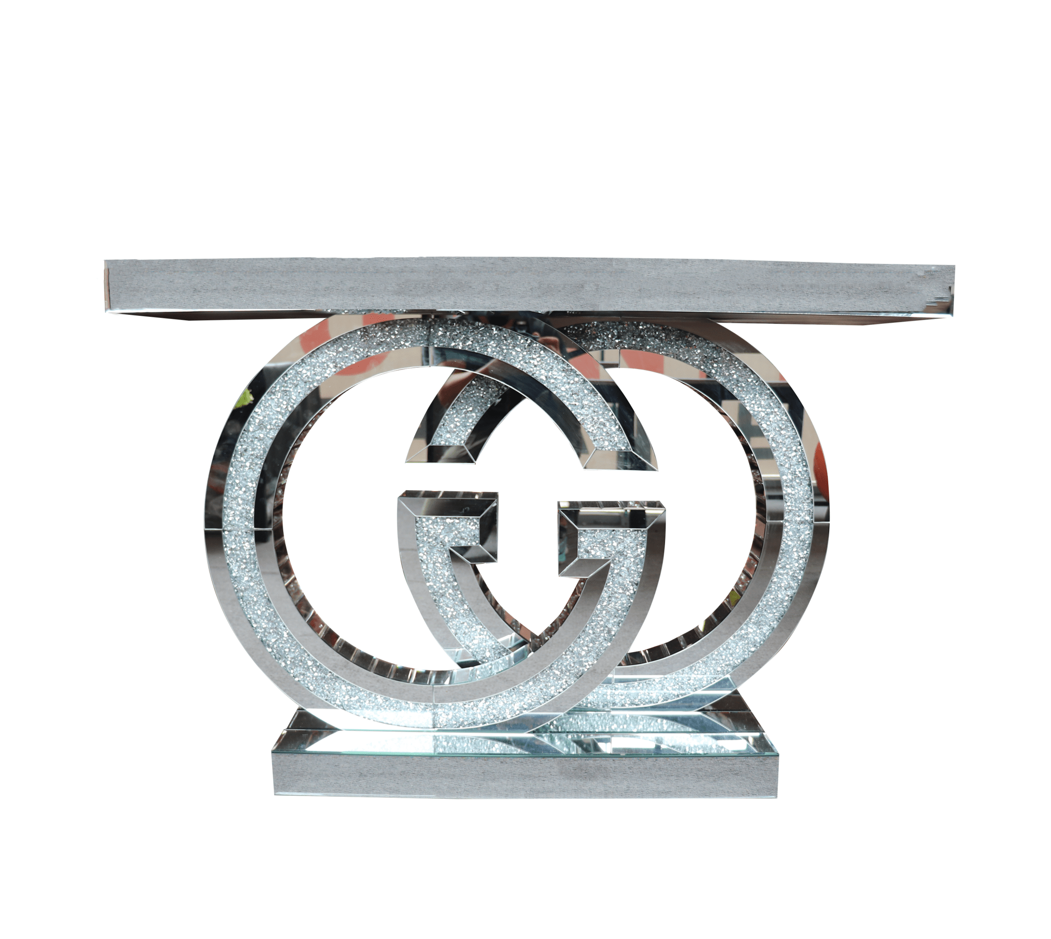 Gabi Console Hallway Table Wooden Frame Tempered Glass Top Silver with LED - Quality Rugs and Furniture