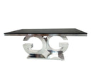 Gabi Stainless Steel Base Tempered Glass Top Dining Table Black Silver - Quality Rugs and Furniture