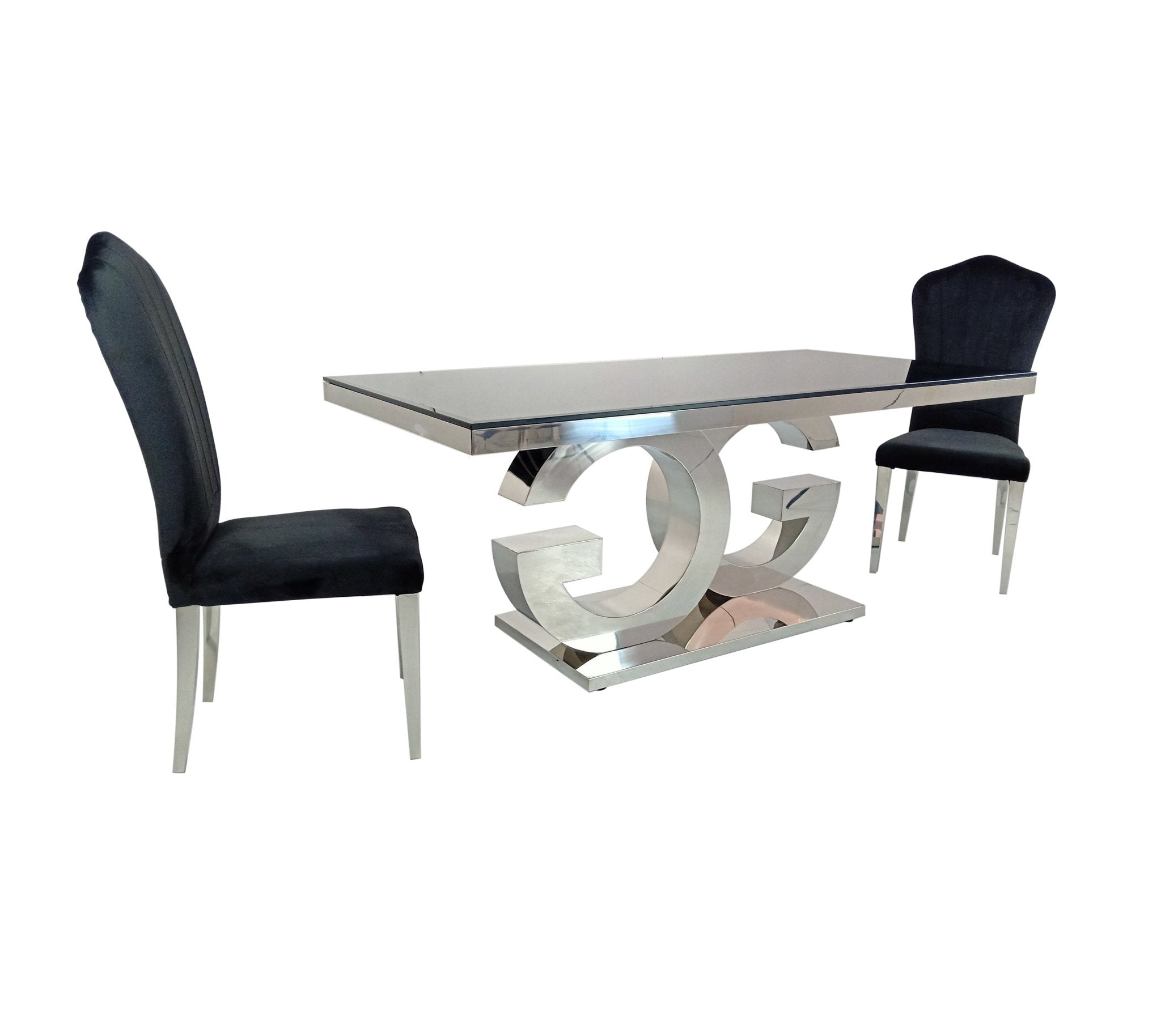 Gabi Stainless Steel Base Tempered Glass Top Dining Table Black Silver - Quality Rugs and Furniture