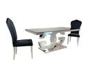Gabi Stainless Steel Base Tempered Glass Top Dining Table Black Silver - Quality Rugs and Furniture