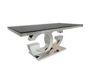 Gabi Stainless Steel Base Tempered Glass Top Dining Table Black Silver - Quality Rugs and Furniture