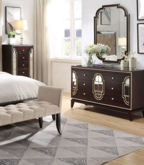 Giorgio Art Deco 6 Drawer Dresser with Mirror Cherry - Quality Rugs and Furniture