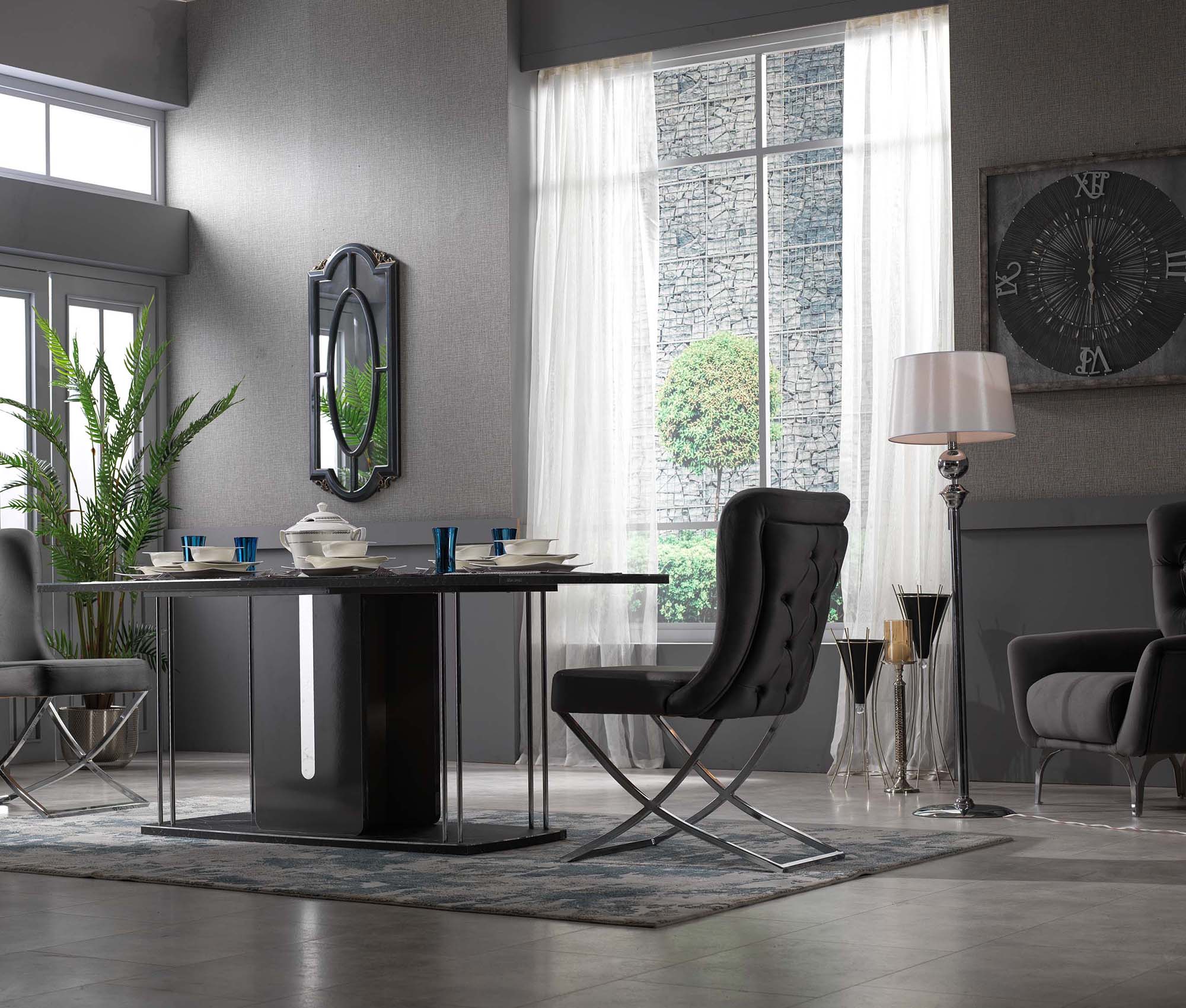 Golf Stainless Steel Velvet Dining Chair Dark Grey Silver - Quality Rugs and Furniture