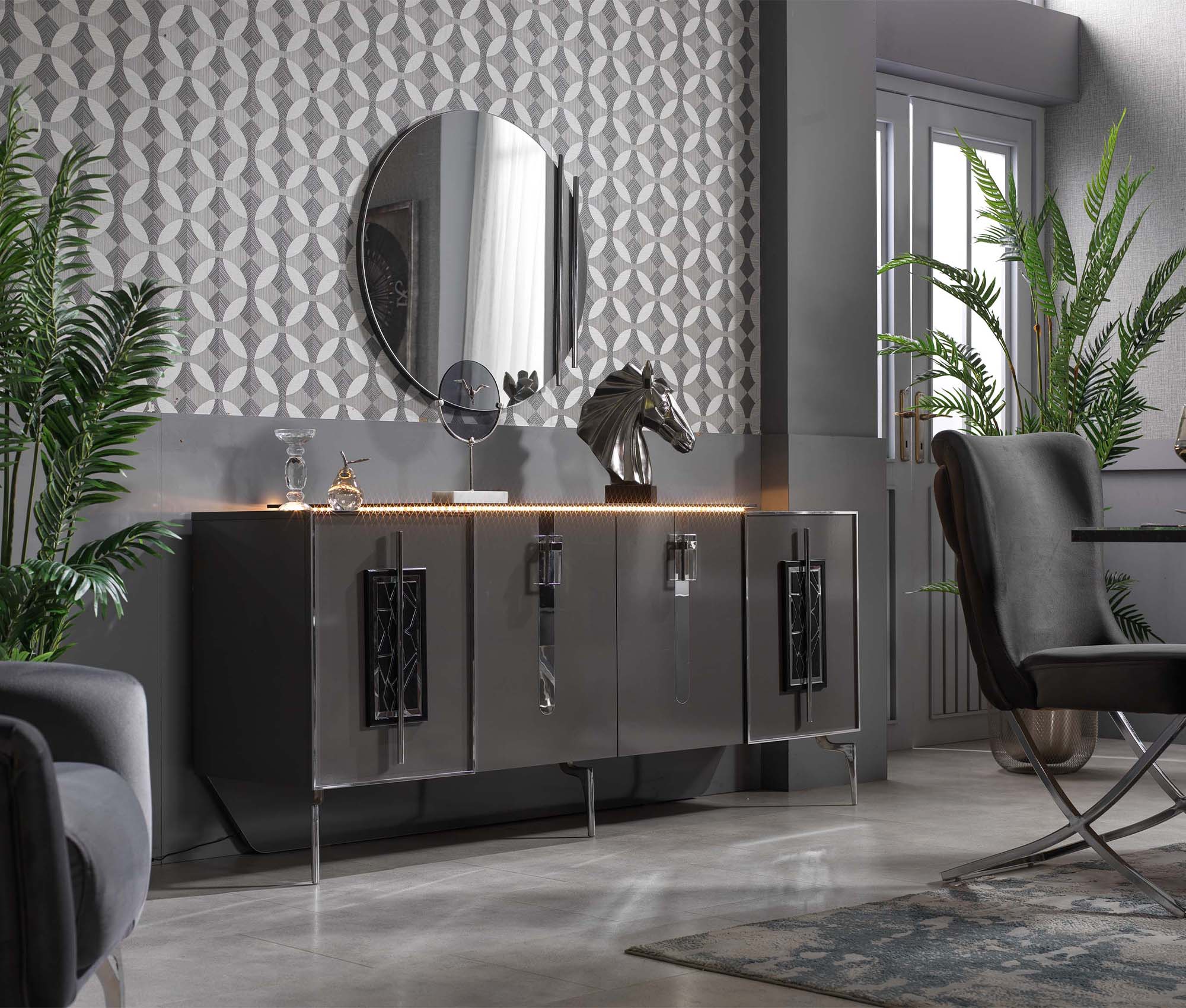 Golf Stainless Still Base Marble Top Console Hallway Table Charcoal Silver - Quality Rugs and Furniture