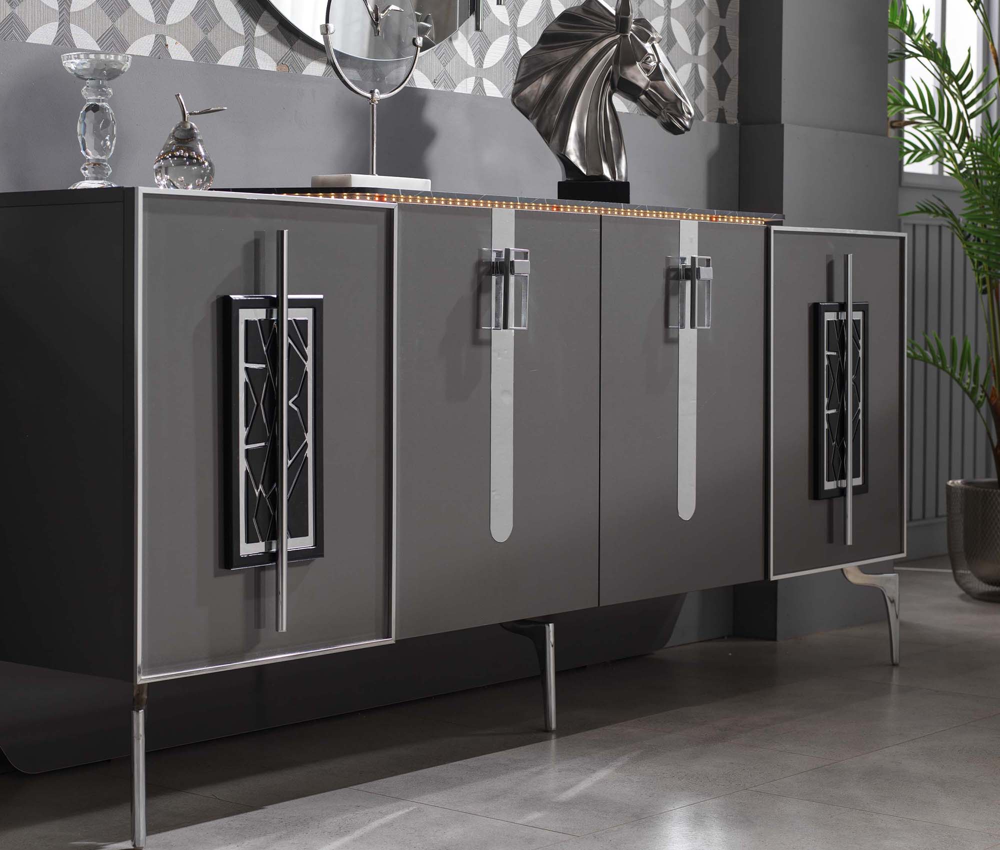 Golf Stainless Still Base Marble Top Console Hallway Table Charcoal Silver - Quality Rugs and Furniture