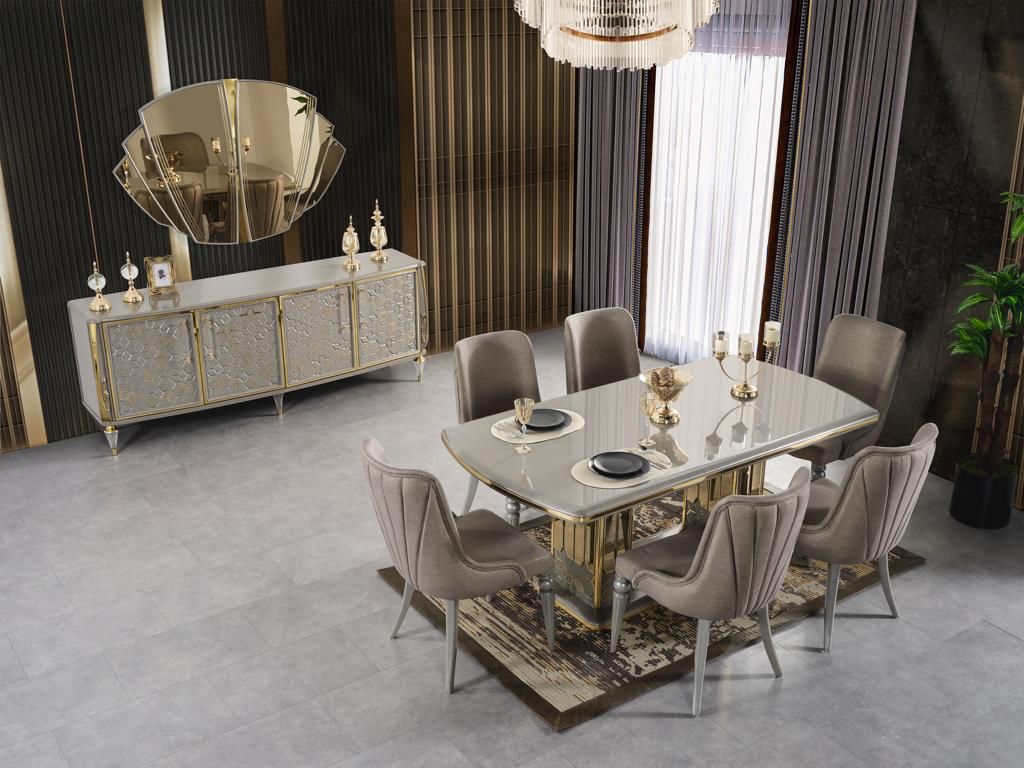 Hira Wooden Modern Dining Table Cream Beige - Quality Rugs and Furniture