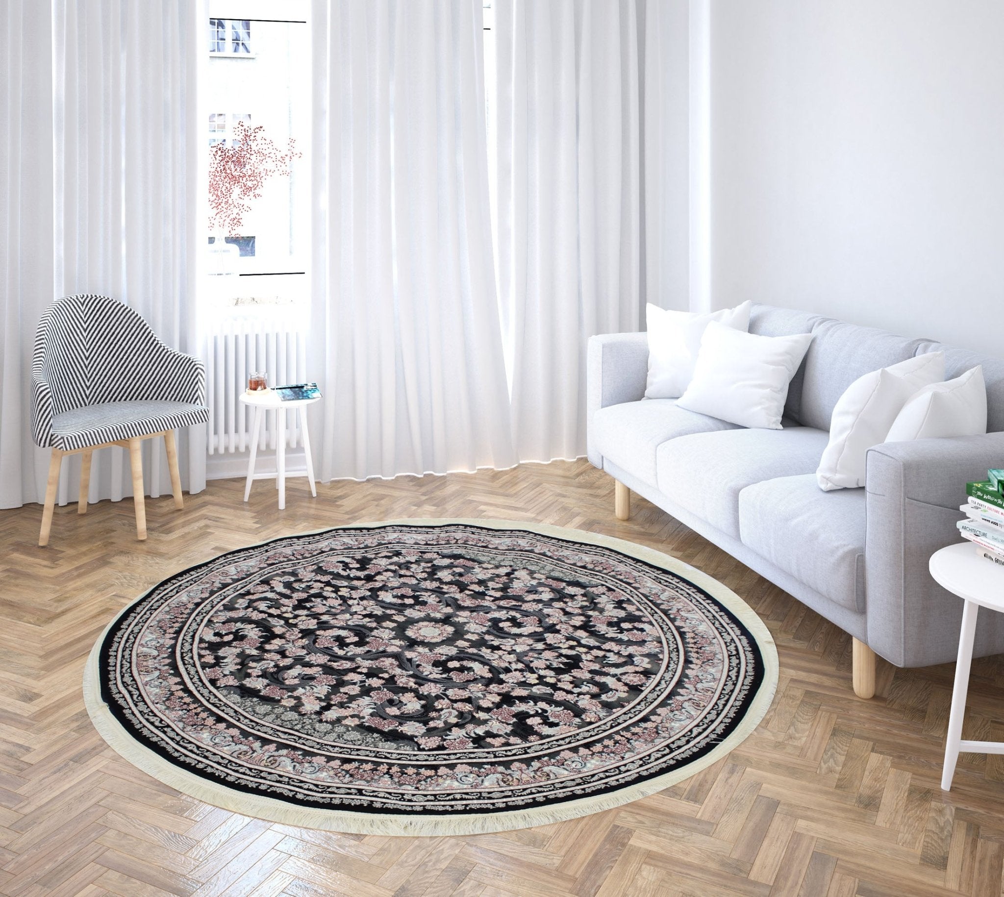 Jasmine 3179 Dark Blue Traditional Round Rug - Quality Rugs and Furniture