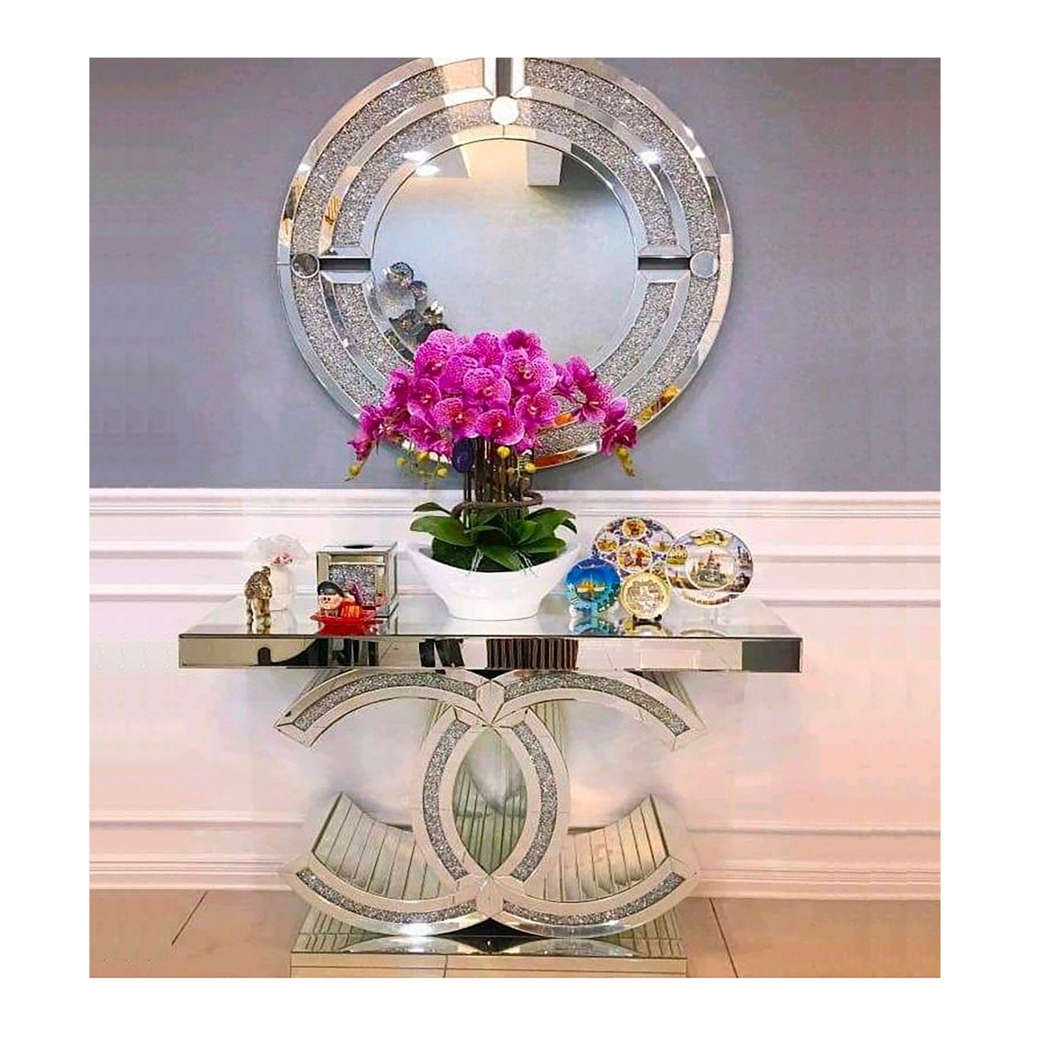 Jessy Console Hallway Table Wooden Frame Tempered Glass Top Silver - Quality Rugs and Furniture