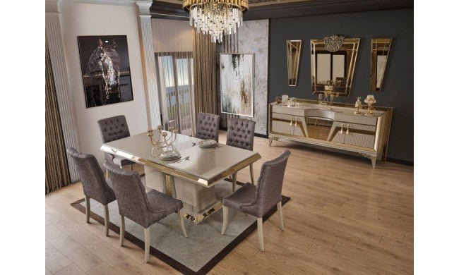 Kumsal Art Deco Console Table Modern Mid Century Beige Gold - Quality Rugs and Furniture