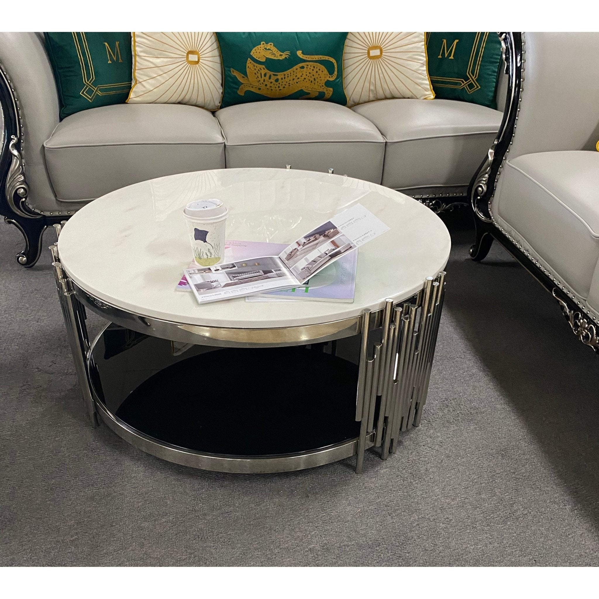 Kylie Coffee Table Stainless Steel Base Marble Top Silver - Quality Rugs and Furniture
