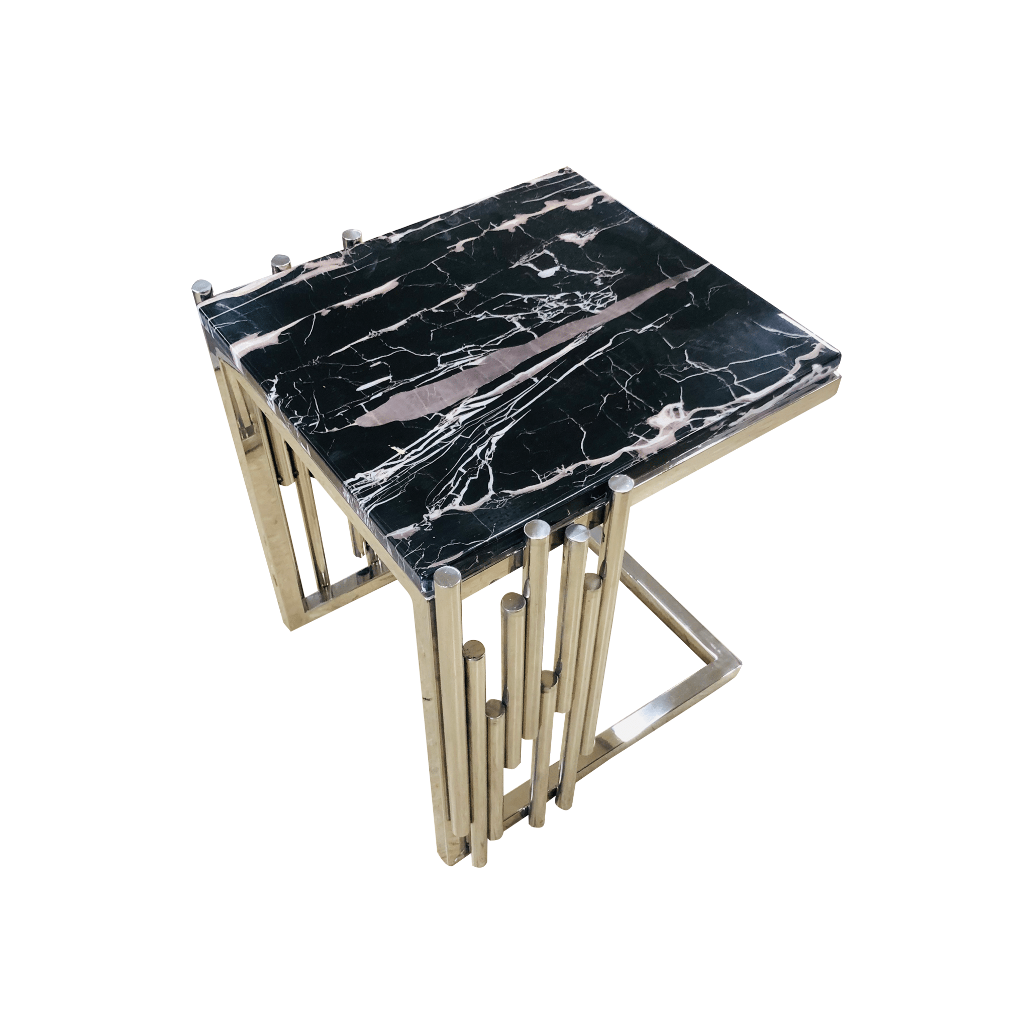 Kylie Flower Table Stainless Steel Base Marble Top Silver - Quality Rugs and Furniture