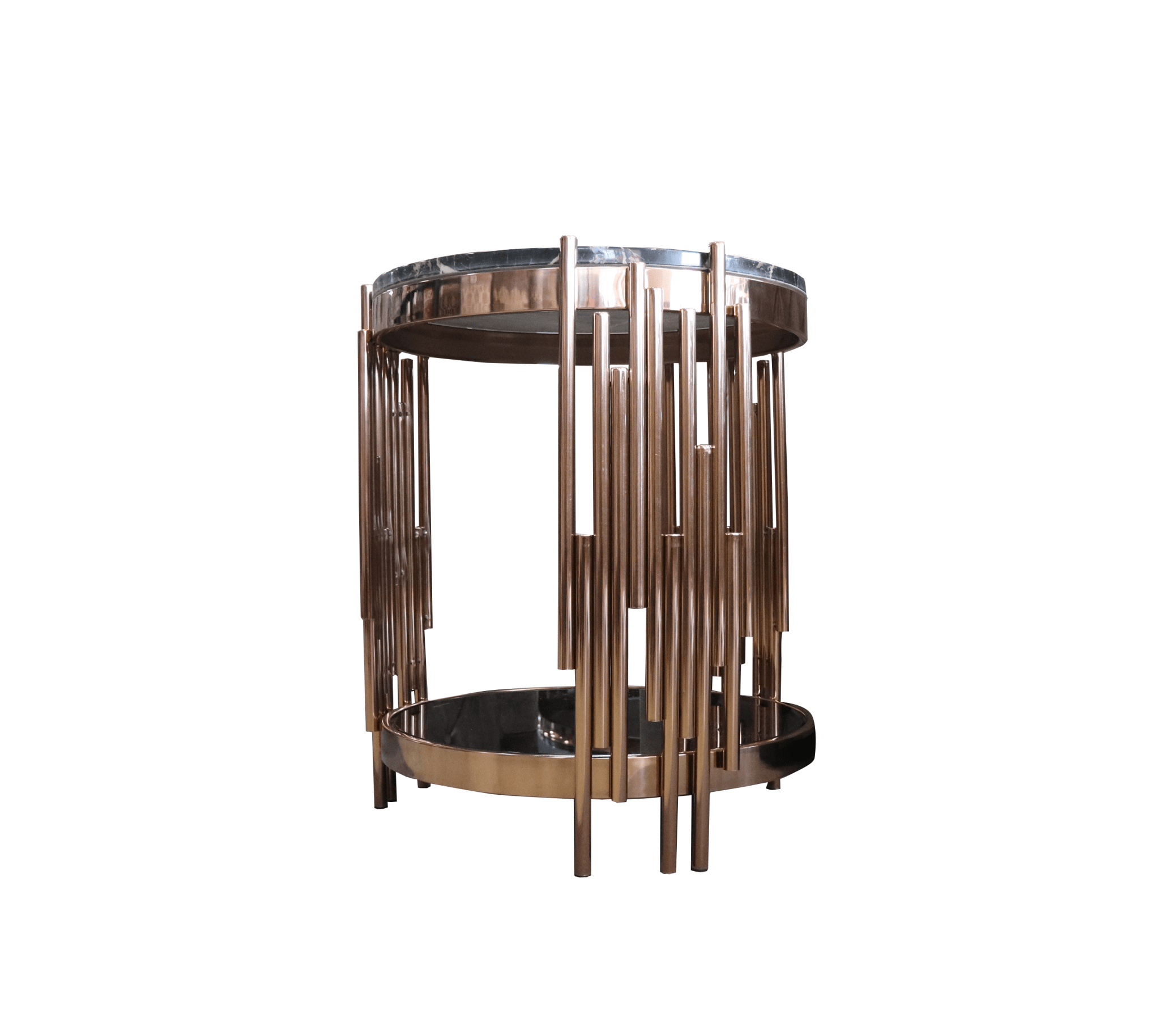 Kylie Side Table Stainless Steel Base Marble Top Round Rose Gold - Quality Rugs and Furniture