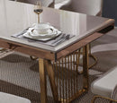 Lucas Stainless Steel Modern Dining Set (1 Table + 6 Chairs) Gold Beige - Quality Rugs and Furniture