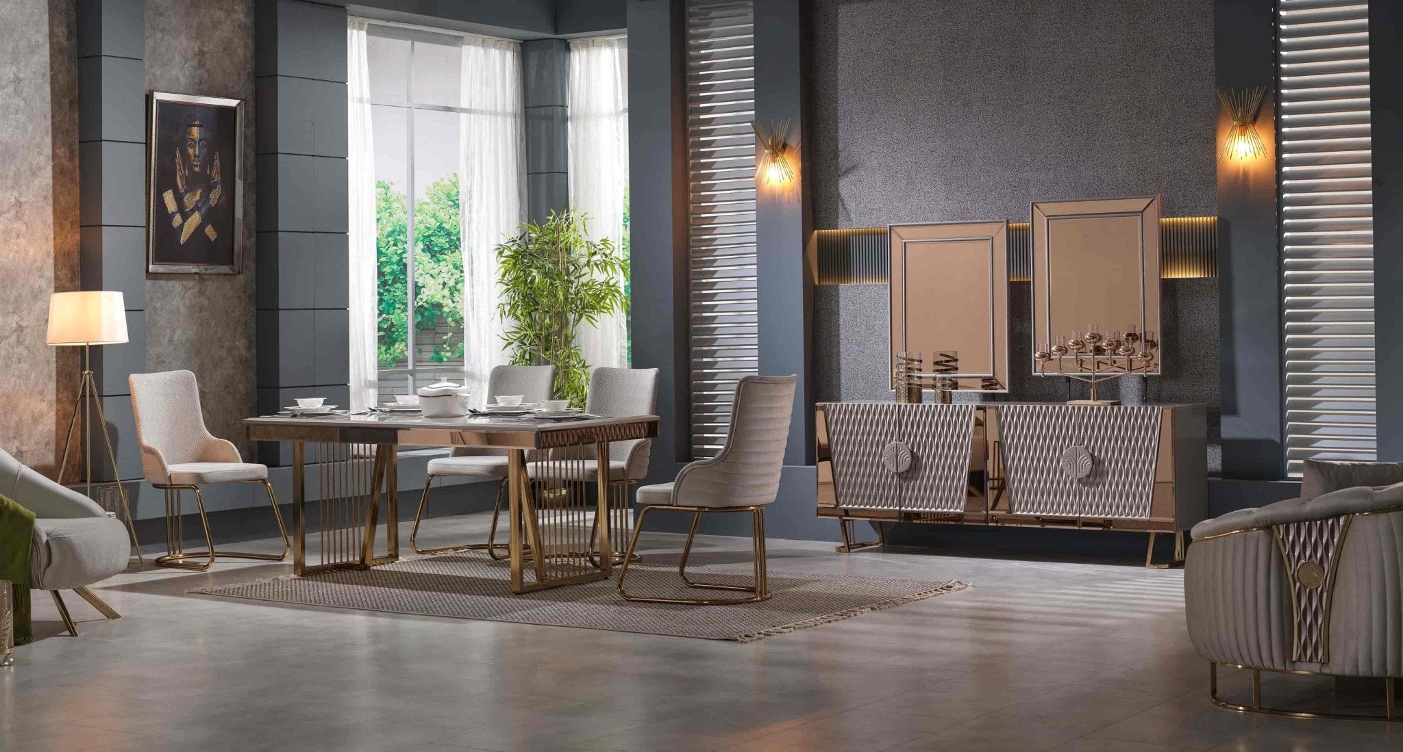 Lucas Stainless Steel Velvet Modern Dining Chair Gold Beige - Quality Rugs and Furniture
